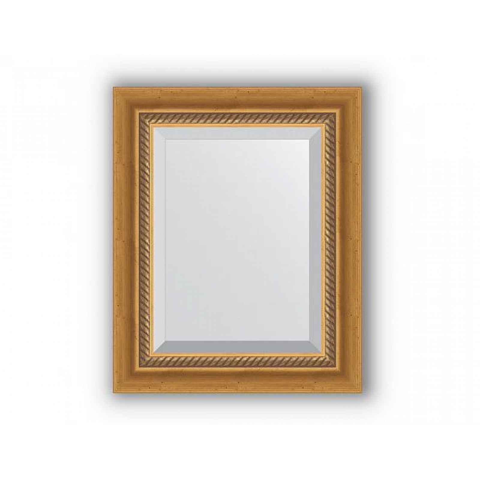 Zrcadlo s fazetou, patinované zlato s krouceným detailem BY 3431 63x93 cm