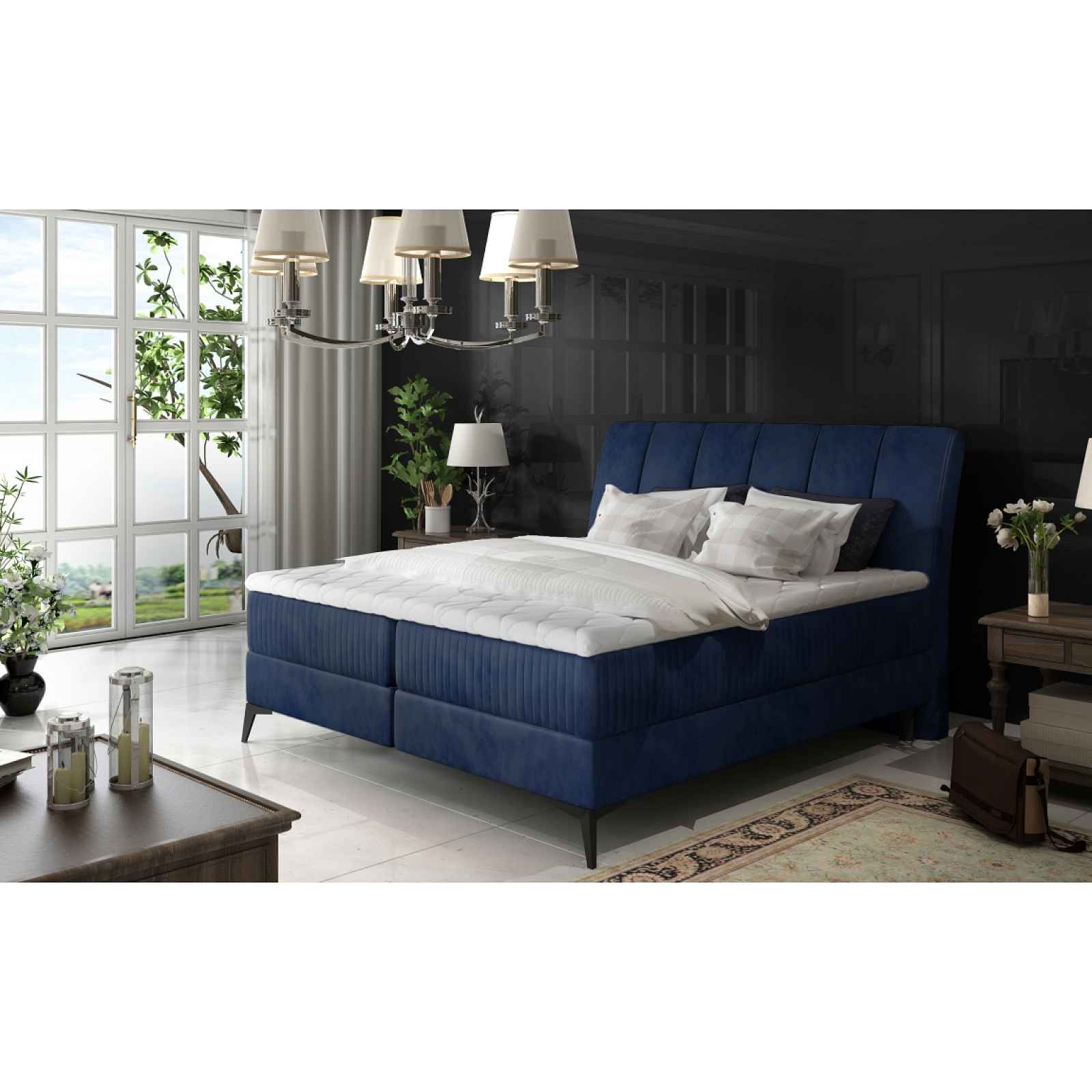 Boxspring PLANIFLORA 17 140x200, modrá látka