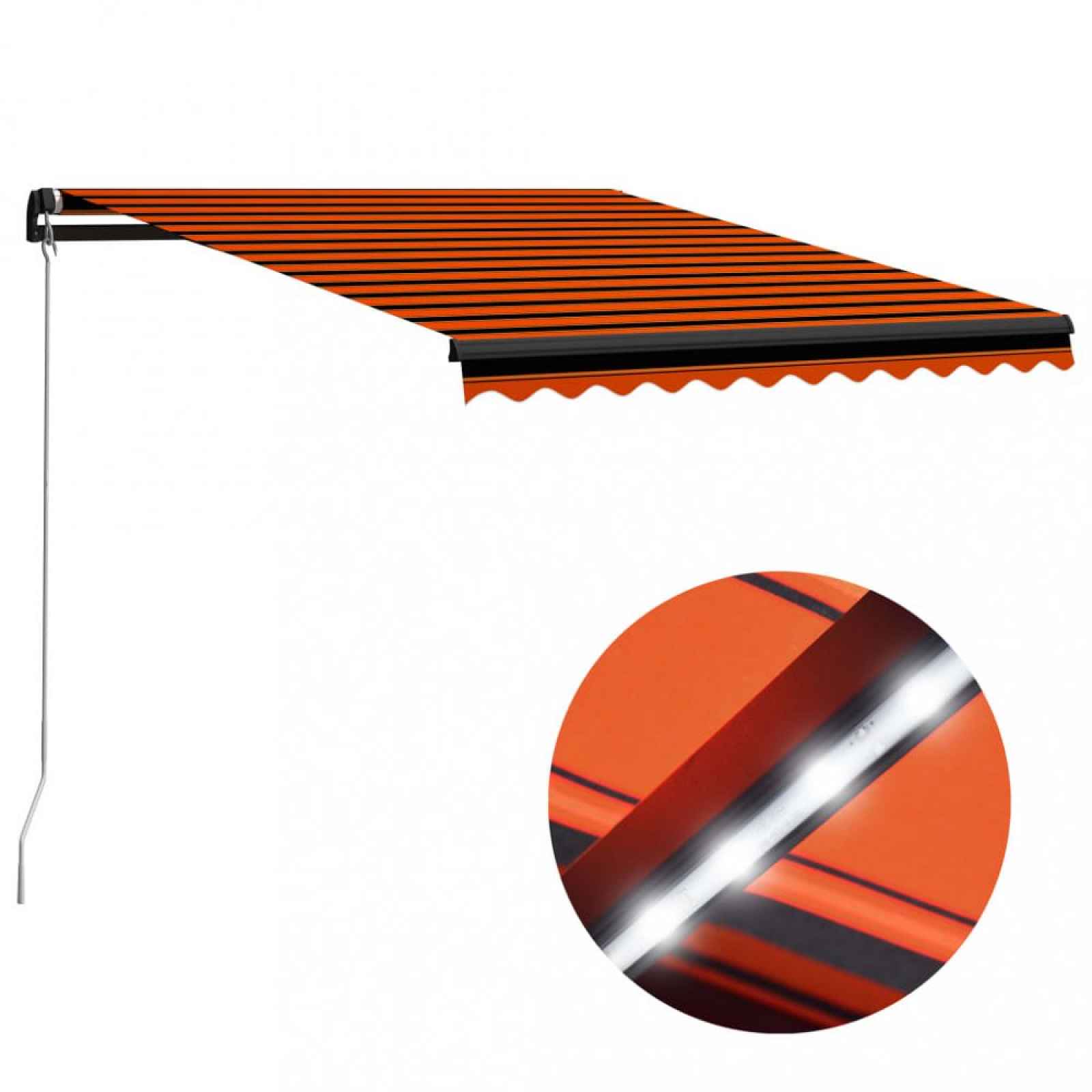 Ručně zatahovací markýza s LED světlem 300 x 250 cm Dekorhome Oranžová