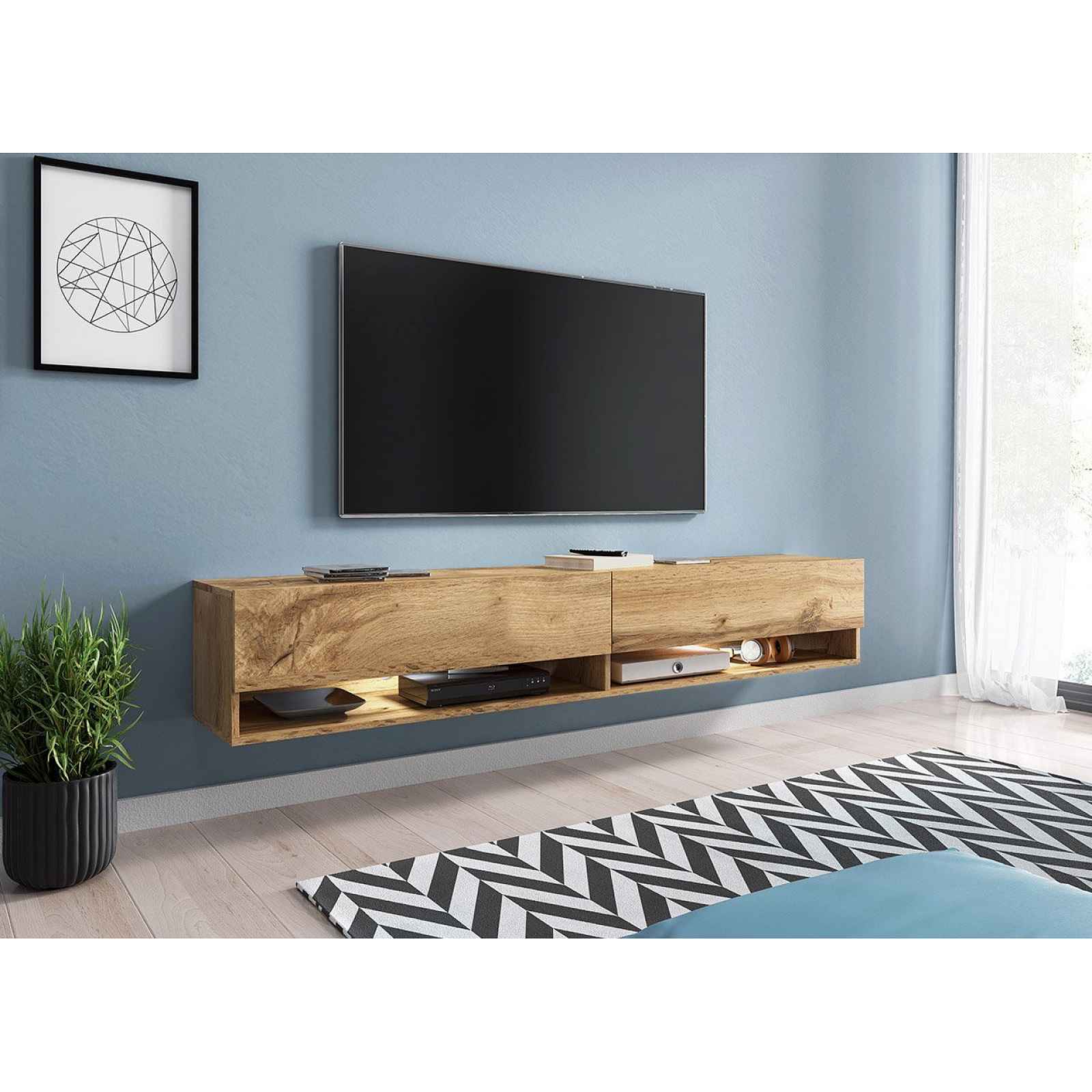Kvalitní TV stolek Lebeno, wotan + LED