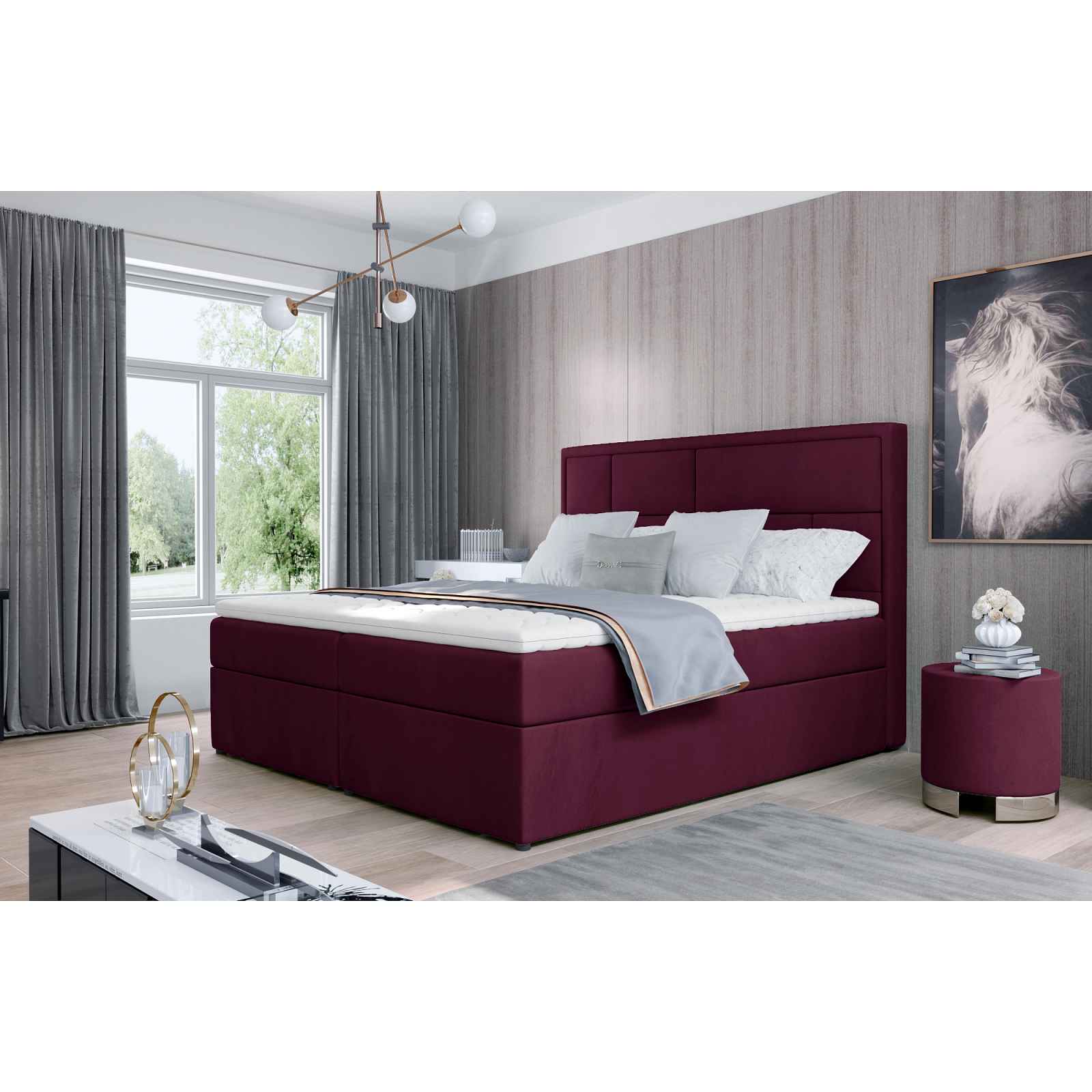 Boxspring BARBARIO 17 140x200, vínově červená látka