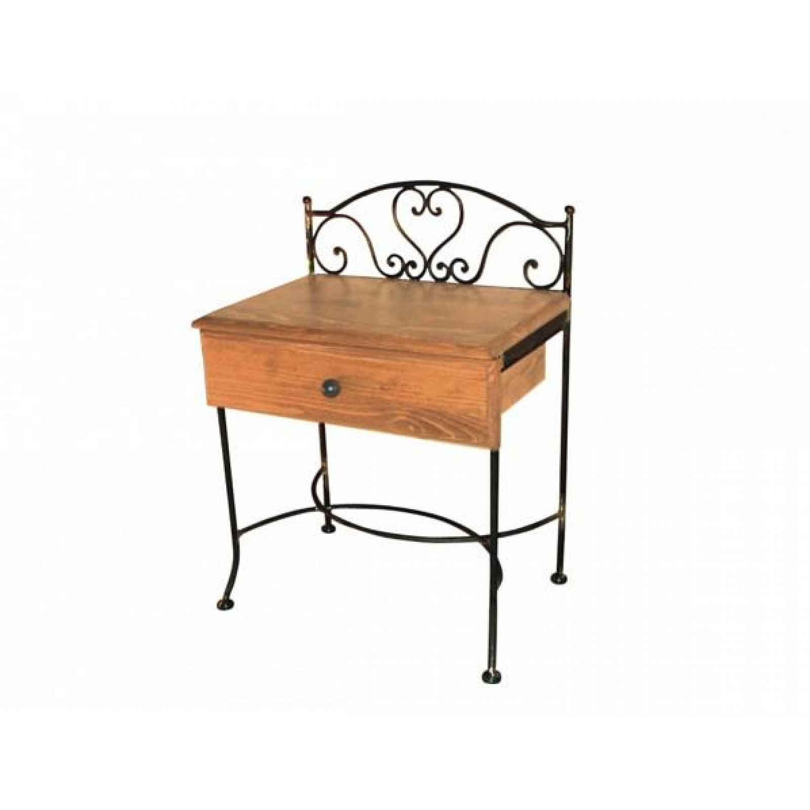 Kovaný noční stolek s masivní zásuvkou MALAGA Hnědá 1A - zlatá patina, D2 dub přírodní