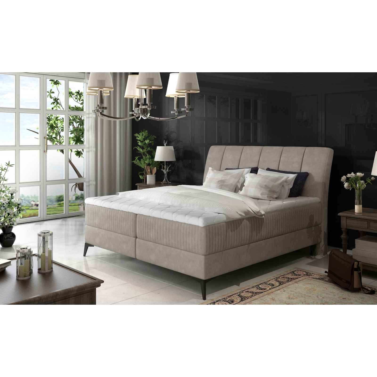 Boxspring PLANIFLORA 24 180x200, středně šedá látka