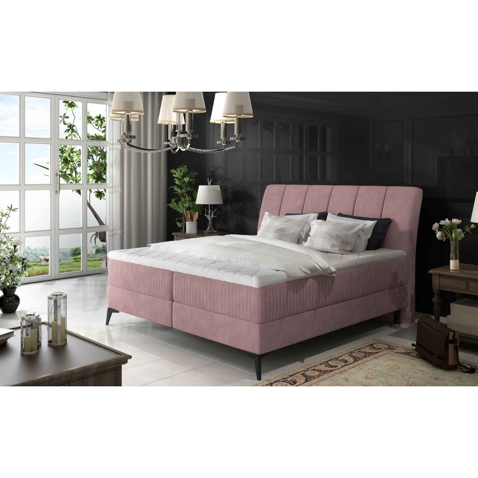 Boxspring PLANIFLORA 10 160x200, růžová látka