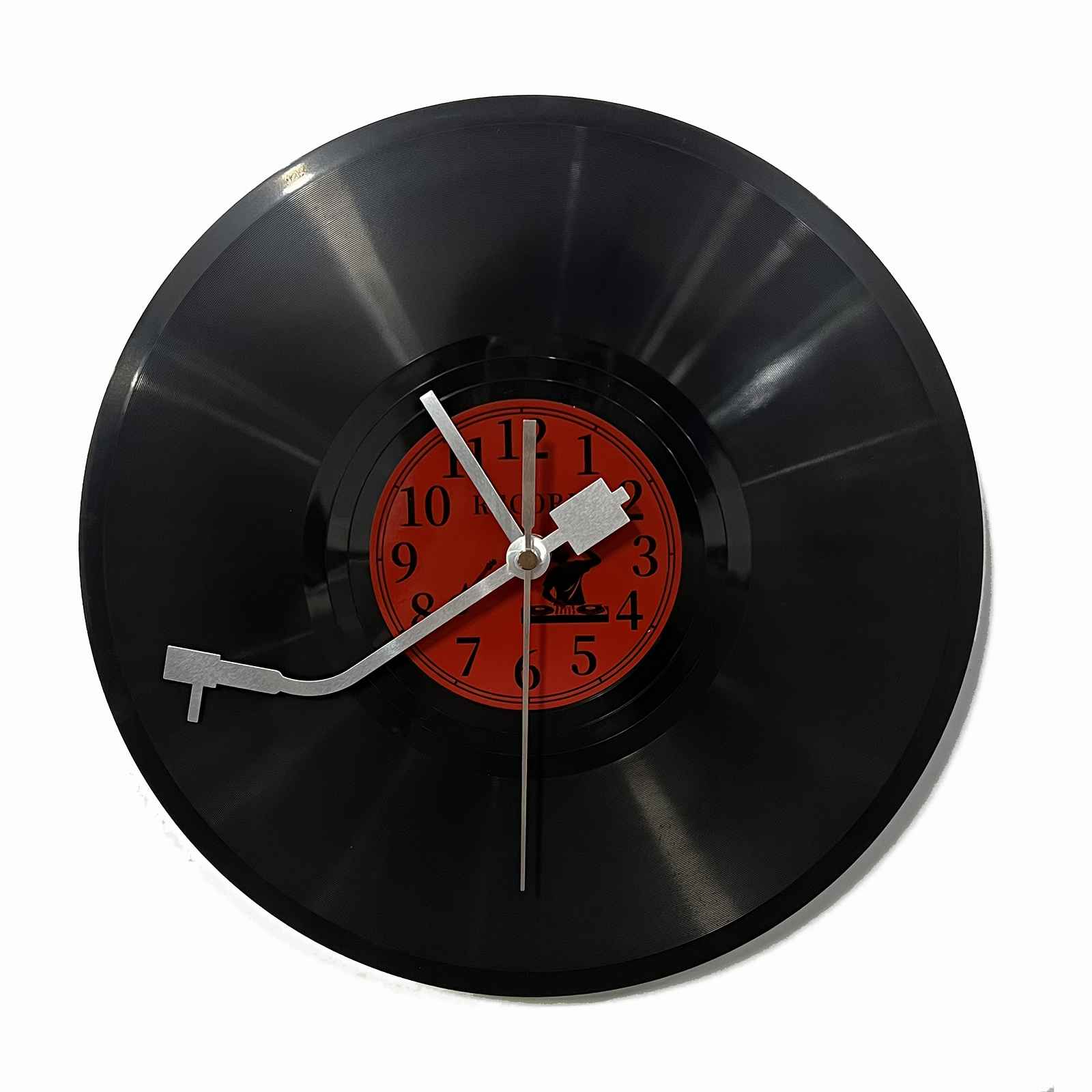 TEMU Vintage nástěnné hodiny s vinylovou deskou - Retro hudební dekorativní nástěnné hodiny s designem červené etikety, tiché, ideální pro domácnost,
