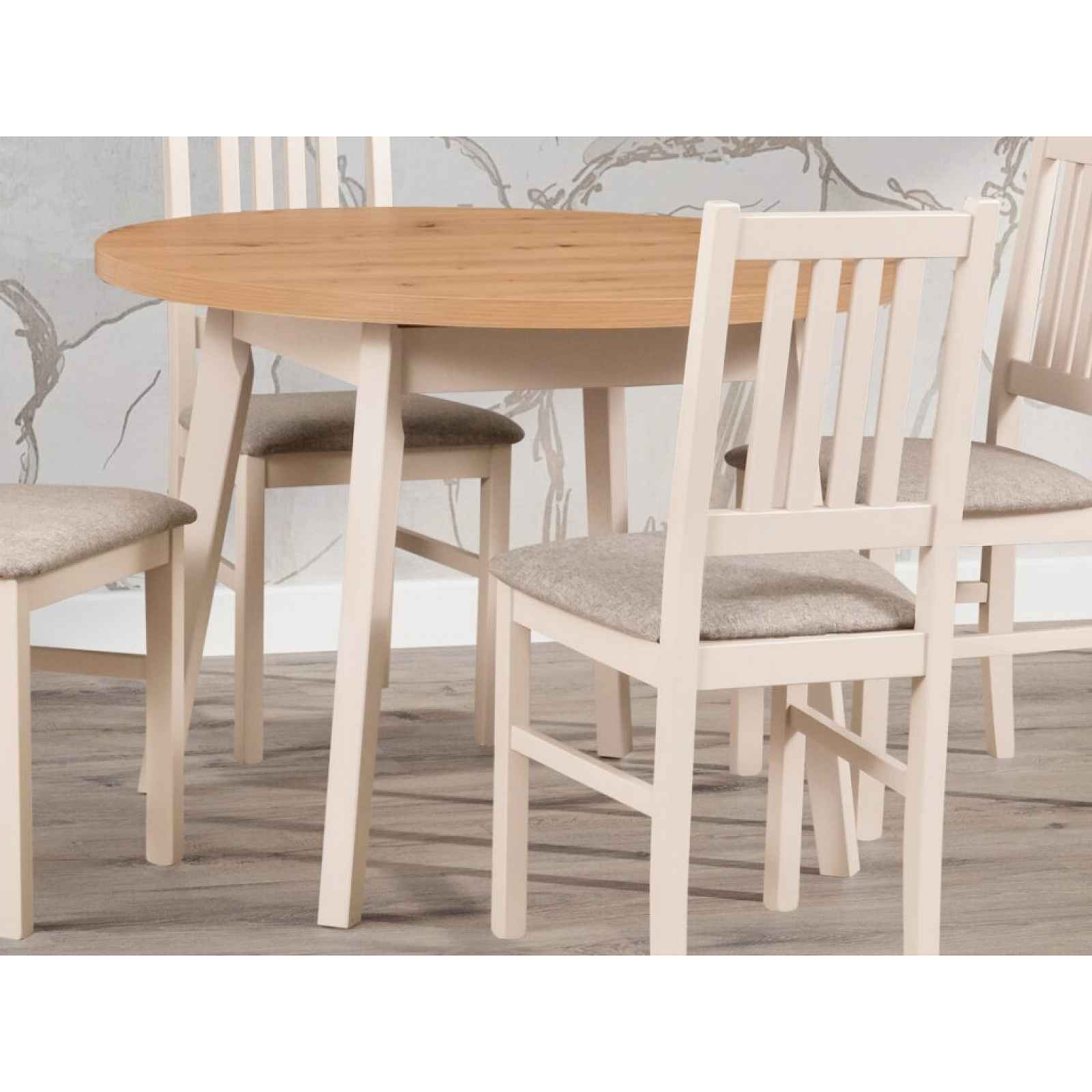 Kulatý jídelní stůl Norveg 100 cm, dub artisan/béžový kašmír