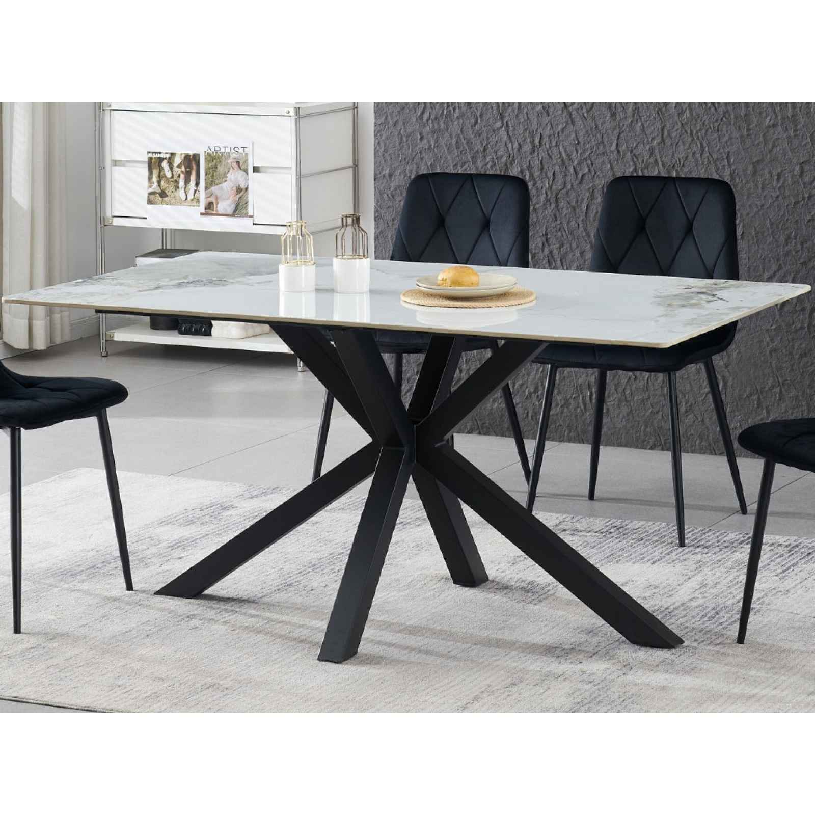 Obdélný jídelní stůl Milo 160x90 cm, bílý mramor