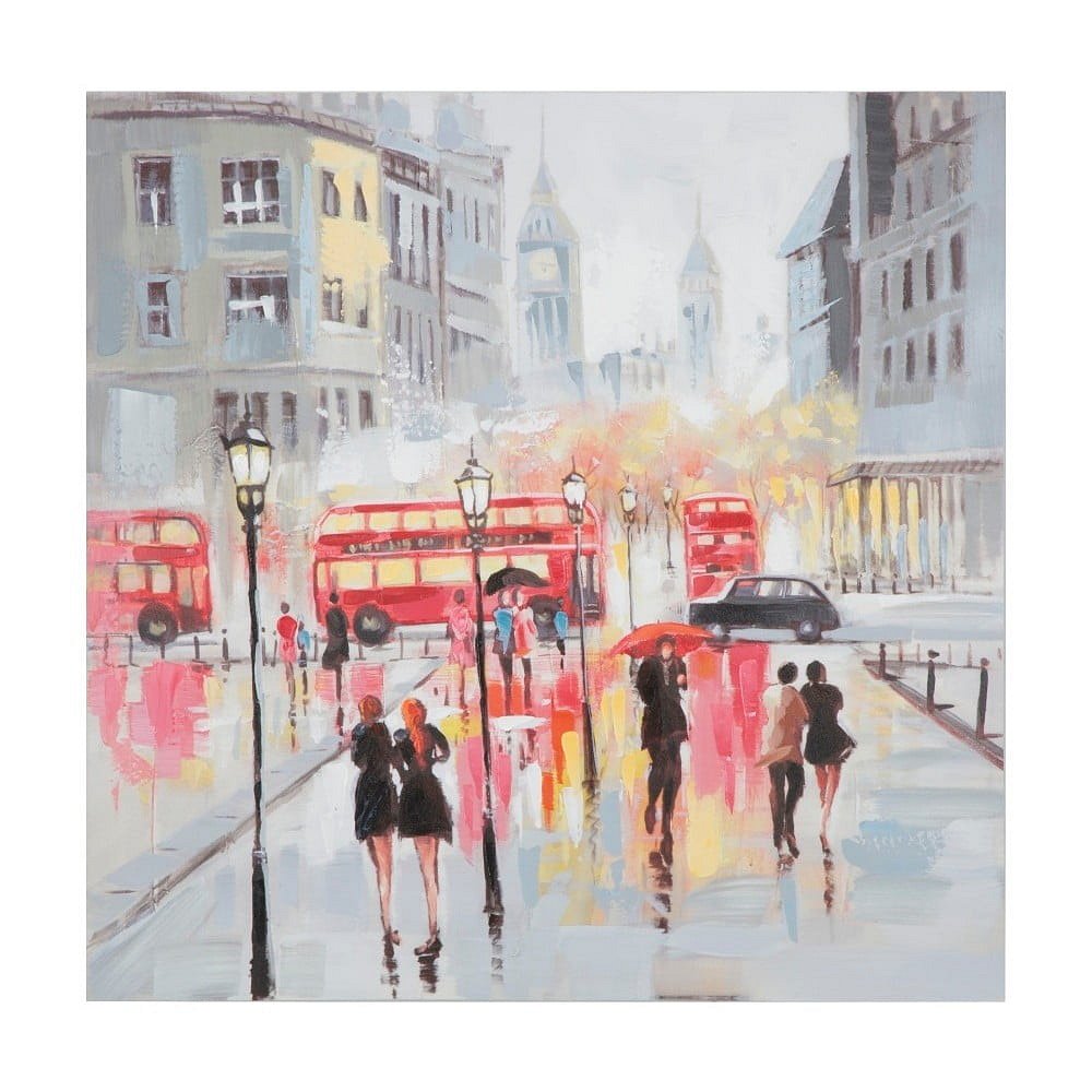 Ručně malovaný obraz v rámu z borovicového dřeva Mauro Ferretti Rain London, 100 x 100 cm