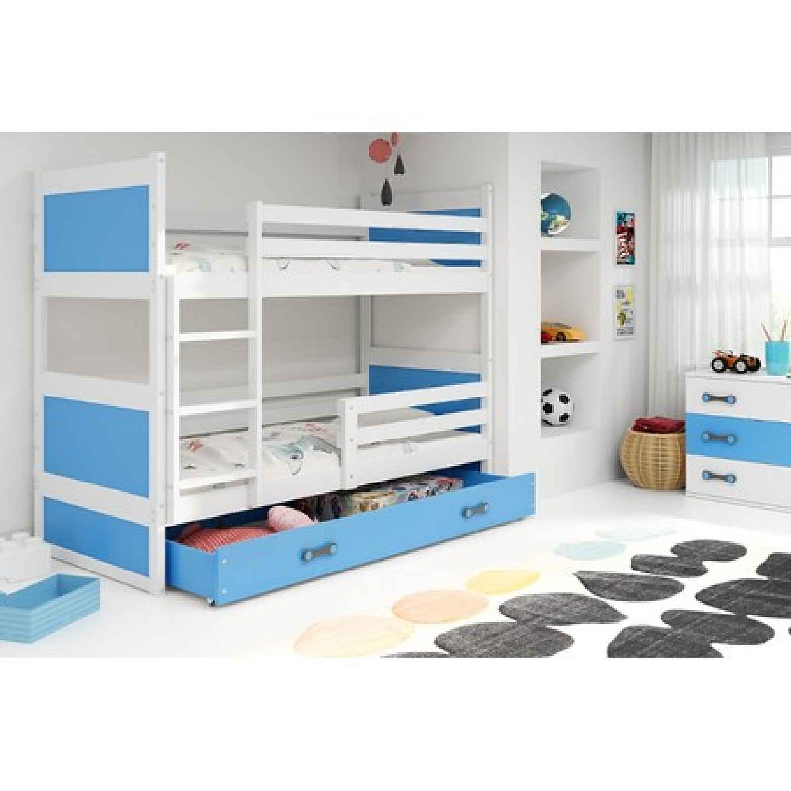 Dětská patrová postel RICO 200x90 cm Bílá Modrá