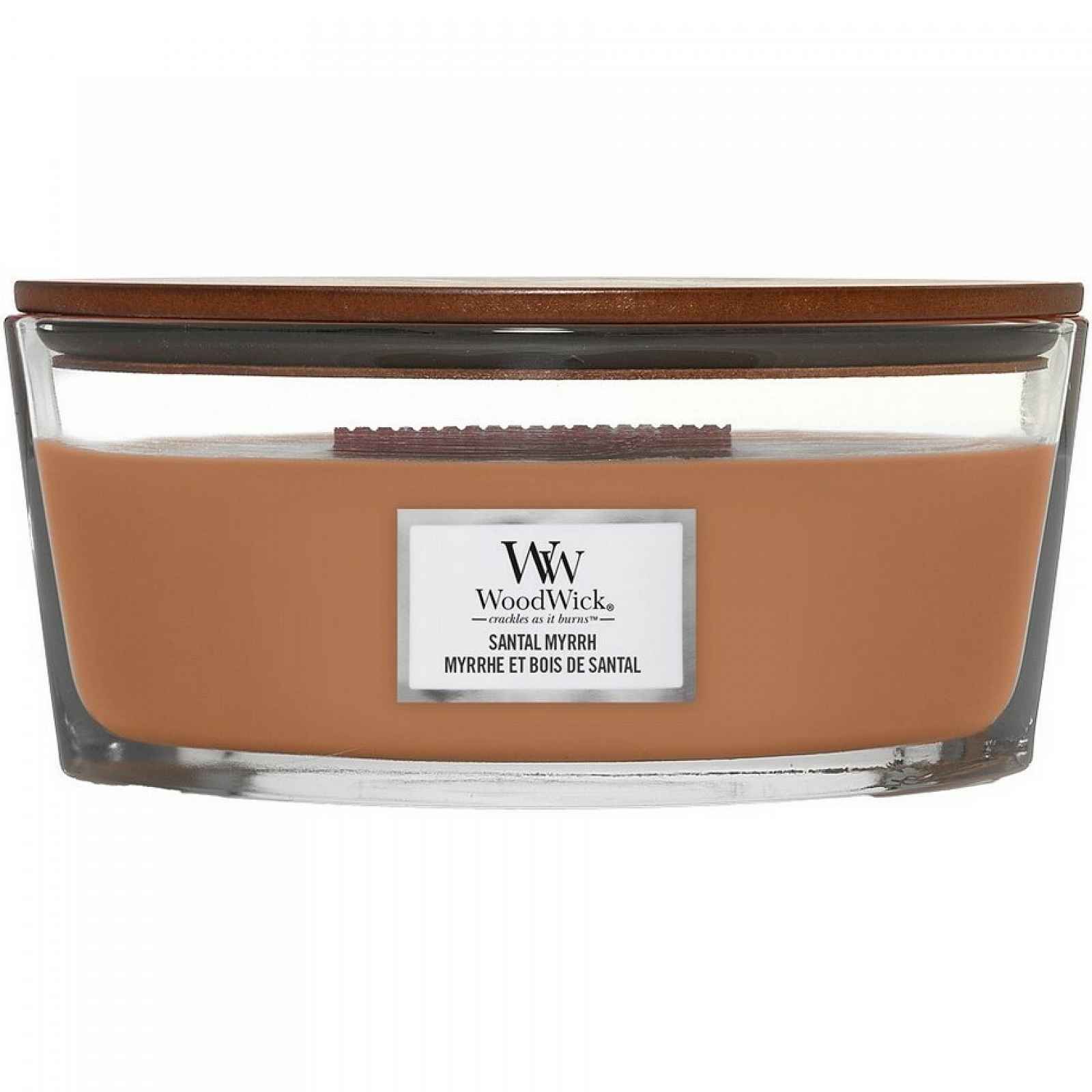 Woodwick Vonná svíčka loď Santal Myrrh, 453 g