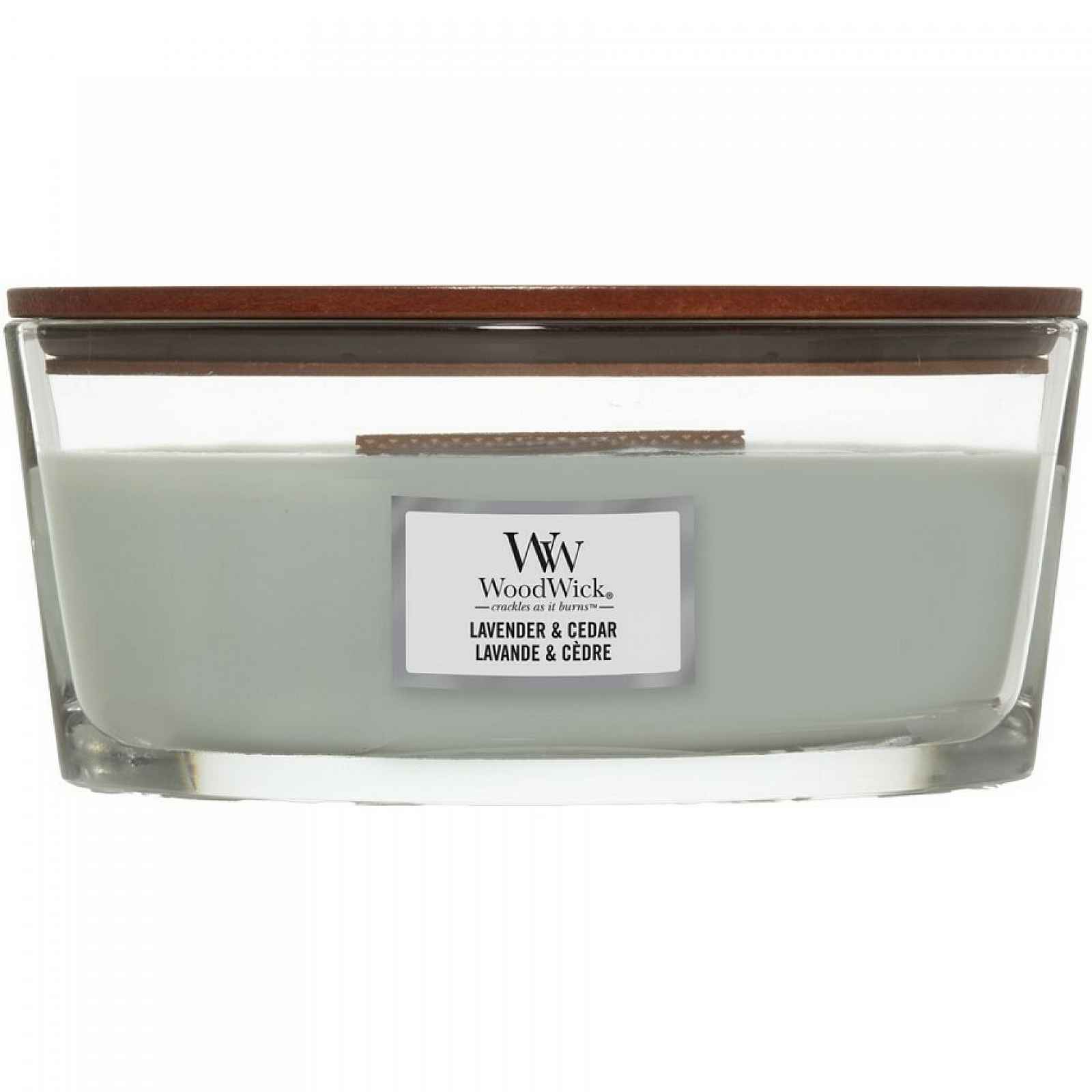 Woodwick Vonná svíčka loď Lavender & Cedar, 453 g