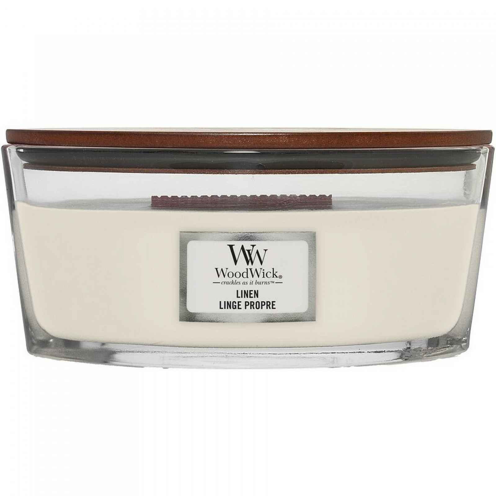 Woodwick Vonná svíčka loď Linen, 453 g