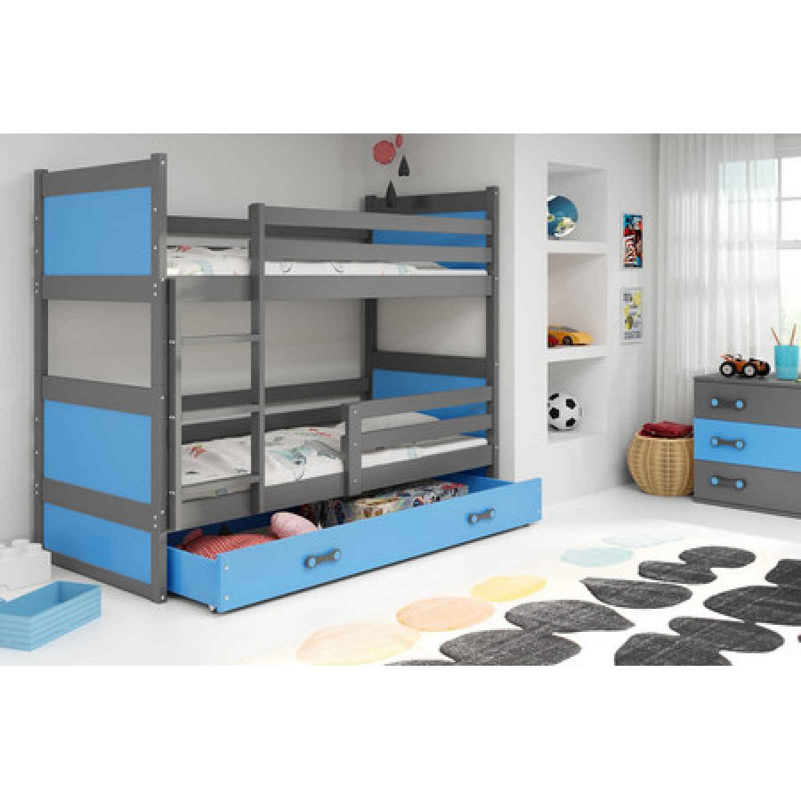 Dětská patrová postel RICO 160x80 cm Šedá Modrá