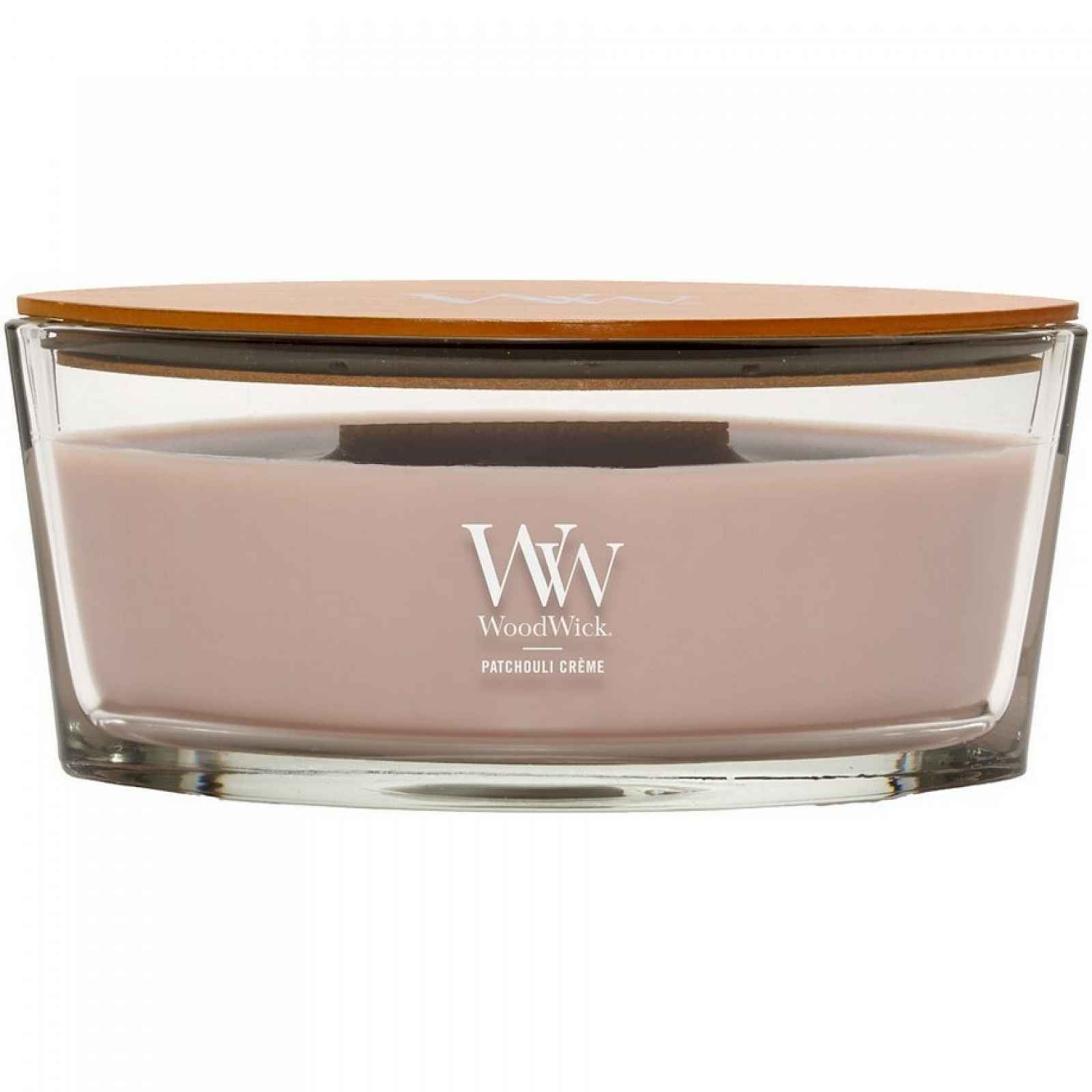 Woodwick Vonná svíčka loď Patchouli Creme, 453 g