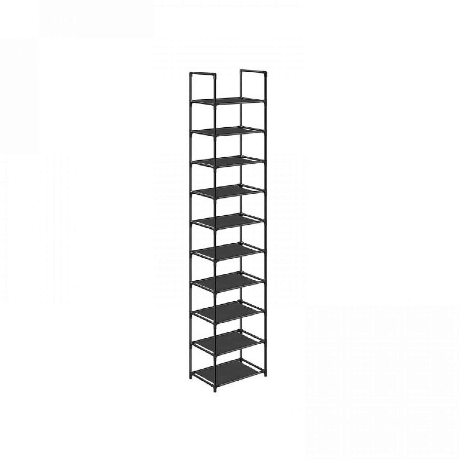 SONGMICS botník 10 polic, černý, kovový rám, 33x33x173 cm