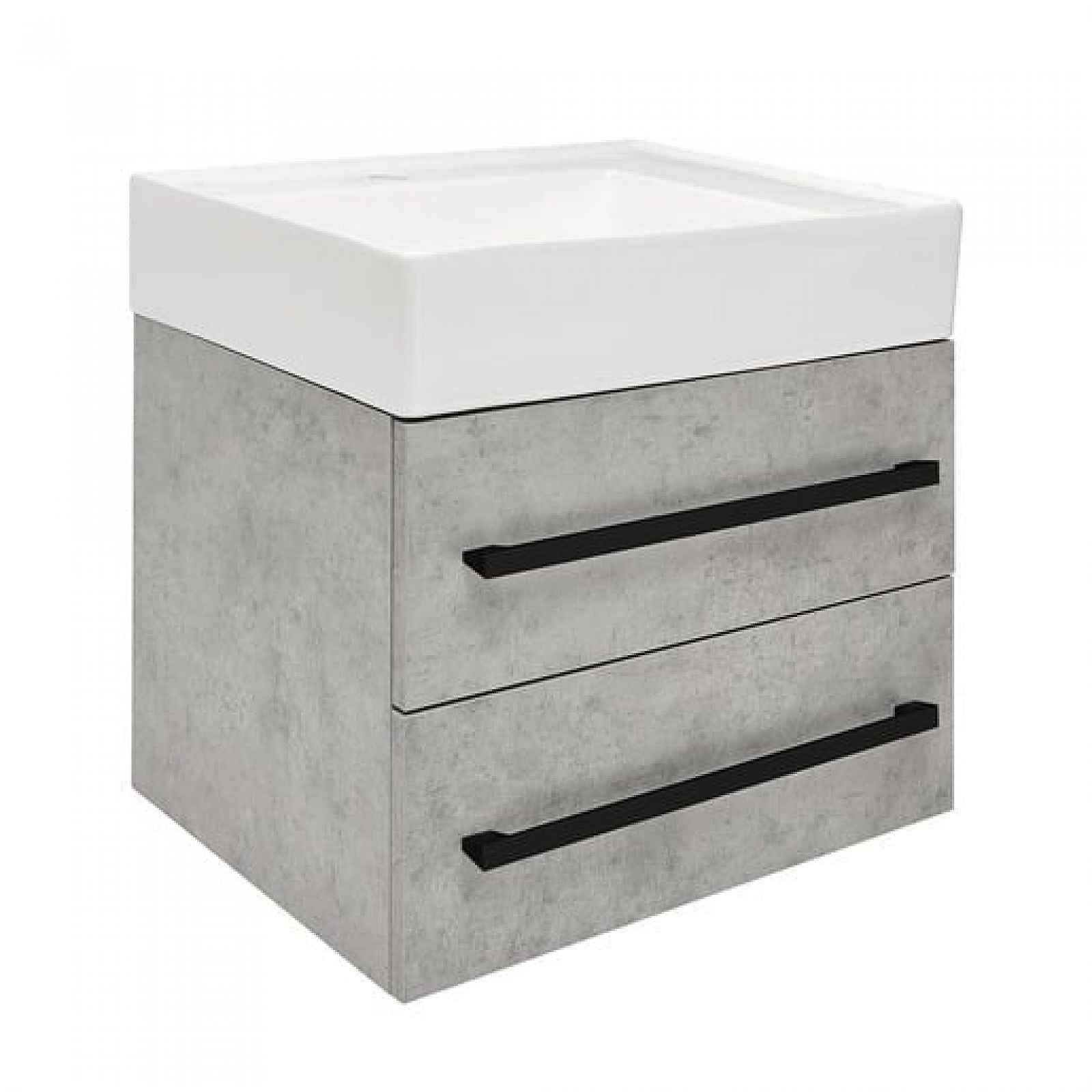 Koupelnová skříňka s umyvadlem a černou úchytkou SAT Cube Way 60x53x46 cm beton mat CUBE46C602BESATCW