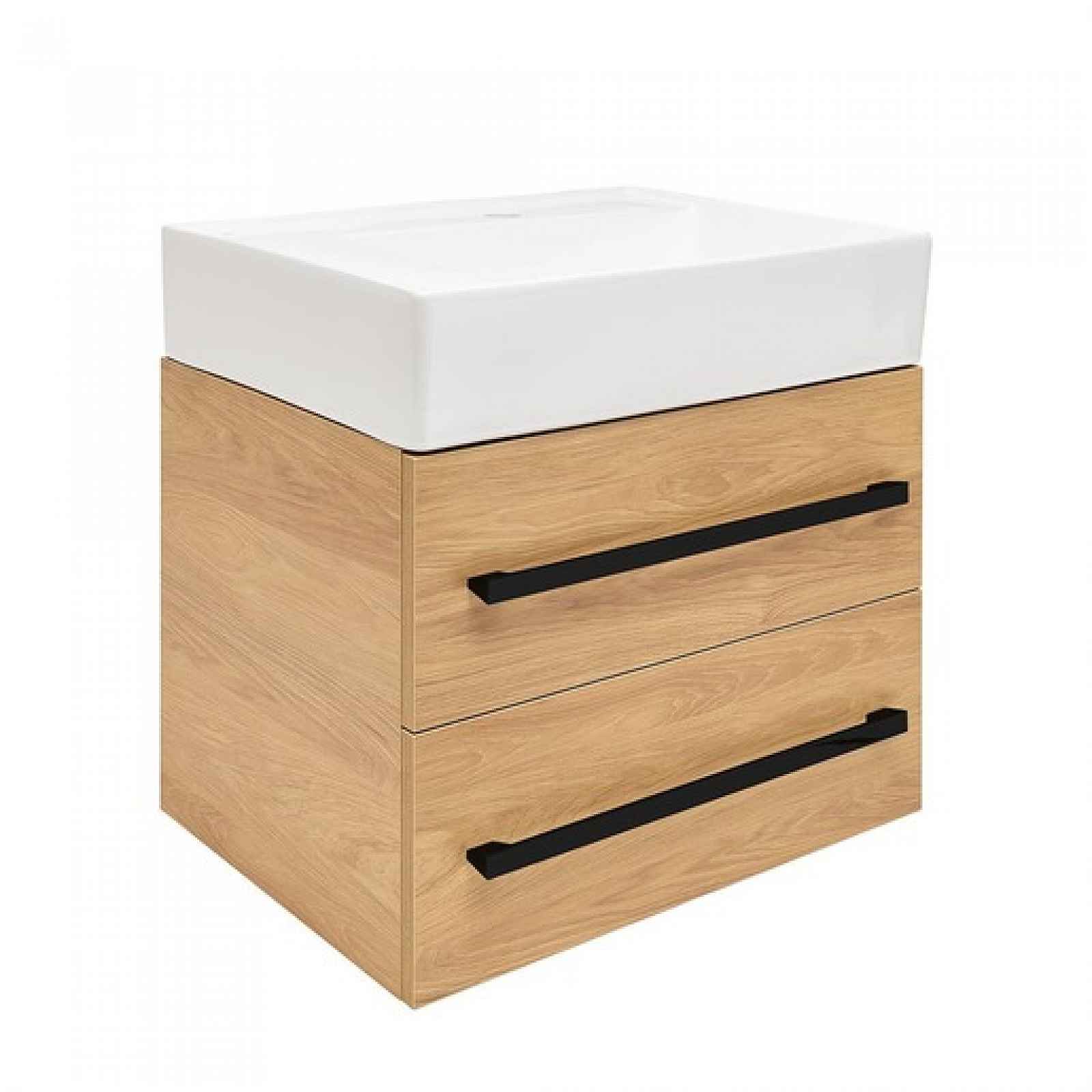Koupelnová skříňka s umyvadlem a černou úchytkou SAT Cube Way 60x53x46 cm dub Hickory mat CUBE46C602DHSATCWL
