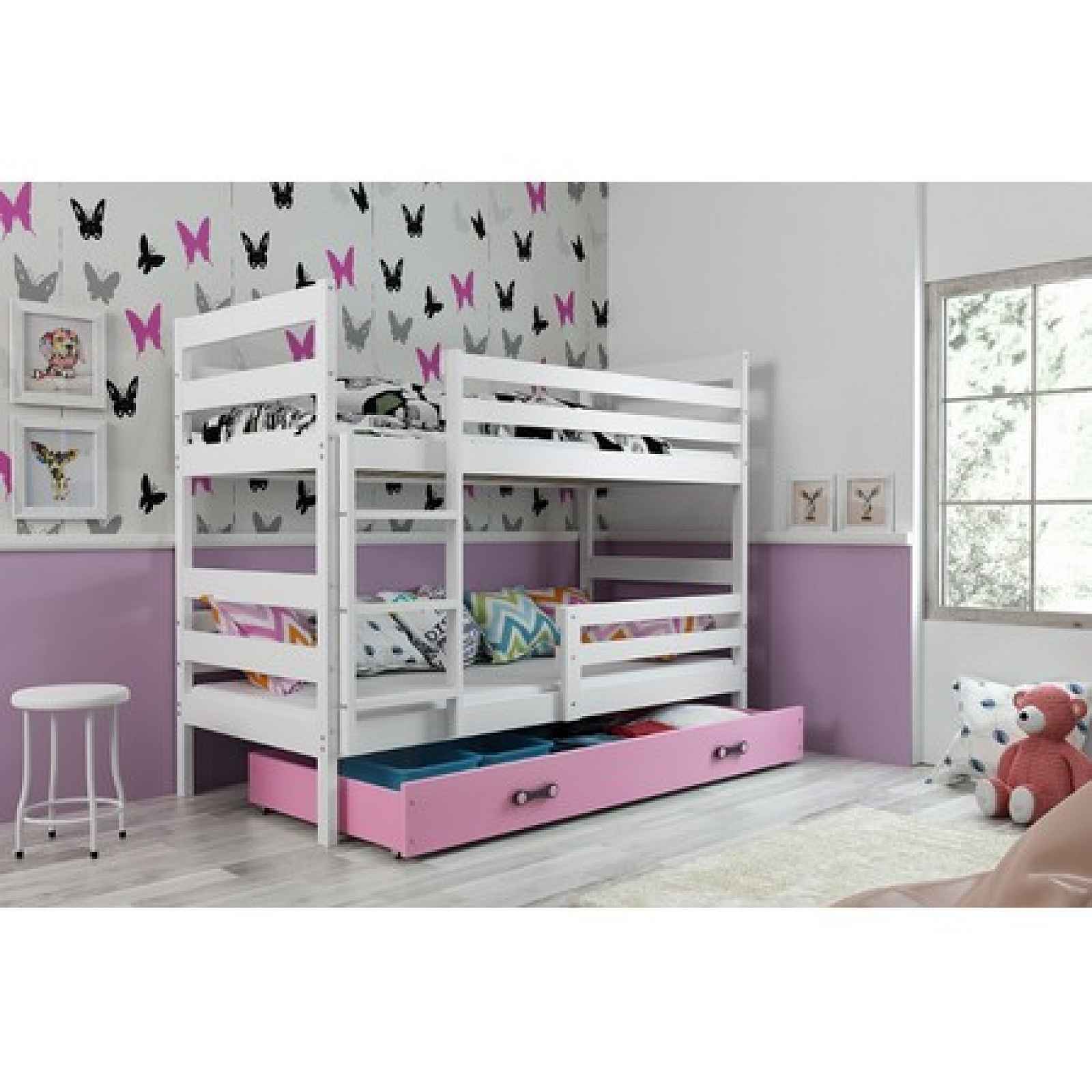 Dětská patrová postel ERYK 200x90 cm Ružové Bílá