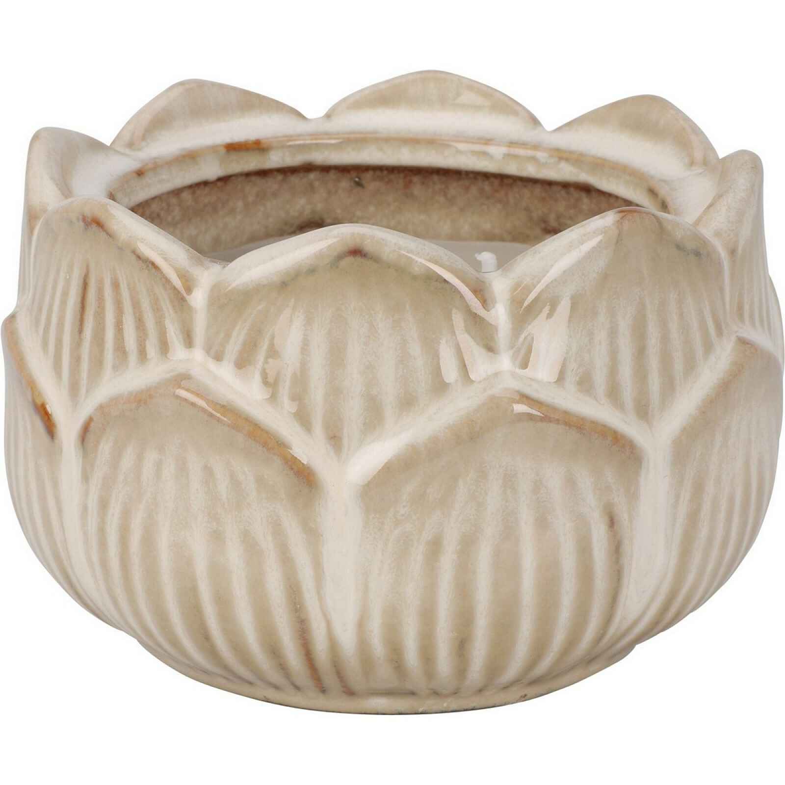 Svíčka v porcelánovém květinovém kalíšku 12 x 7,8 cm, béžová