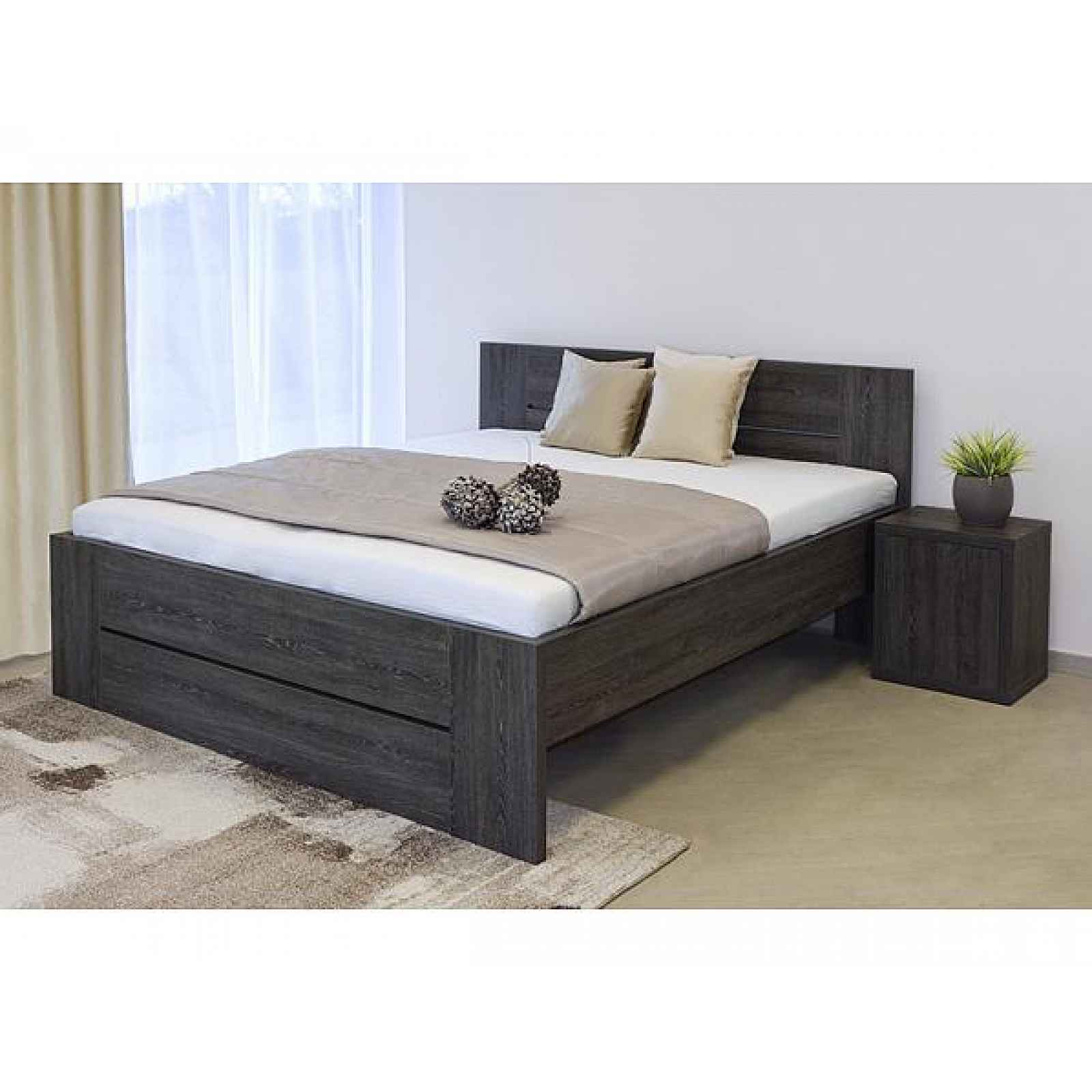 Moderní postel s děleným čelem Lorano bez úložného prostoru, dub hnědý, 140x200 cm