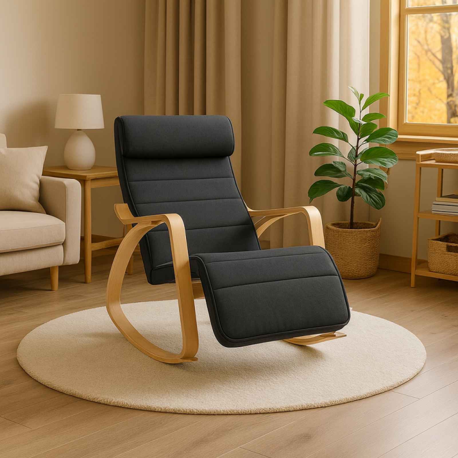 Relax křeslo houpací, polohovatelné, černé