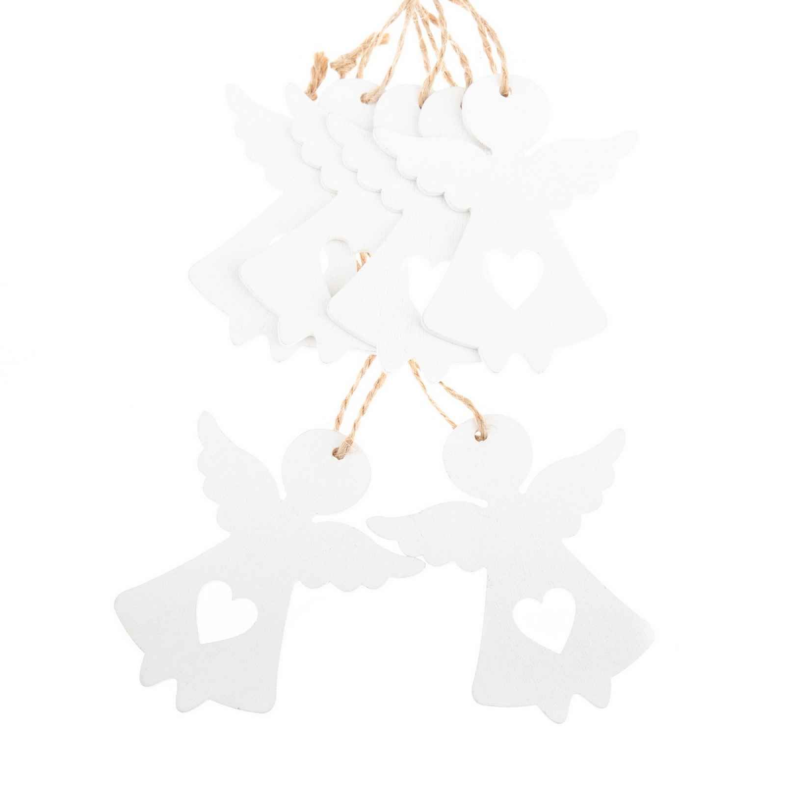 Sada vánočních dřevěných ozdob Anděl bílá, 6 ks