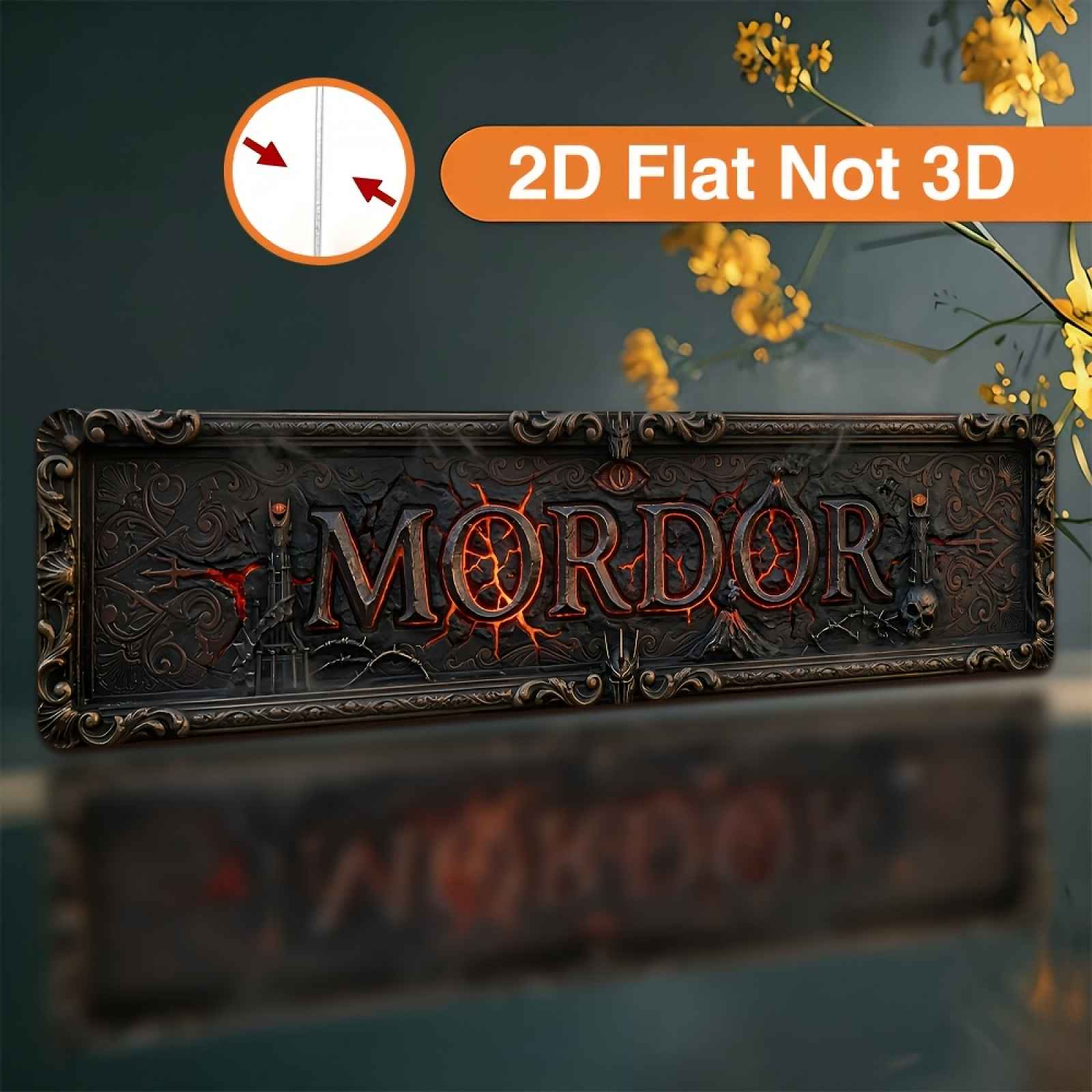 TEMU 2D plochý - 1 ks 2D plochá kovová nástěnná dekorace, LOTR Mordor praskající láva efekt vintage kovová plaketa, nástěnné umění ve tmavém stylu