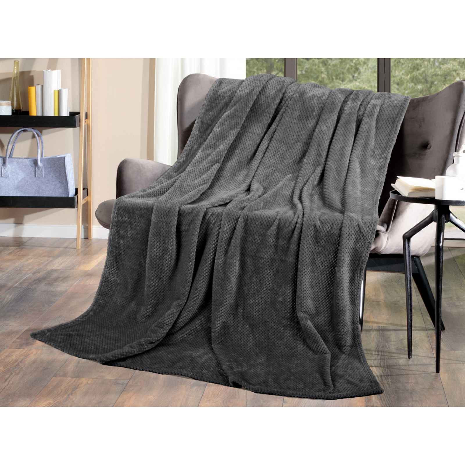 Flanelová deka Cashmere Dots 150x200 cm, antracitová