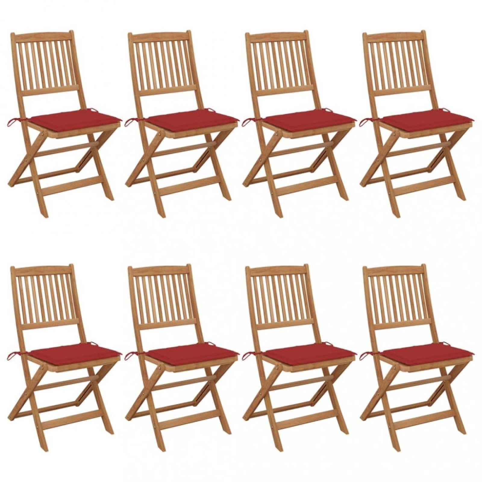 Skládací zahradní židle s poduškami 8 ks akácie / látka Červená