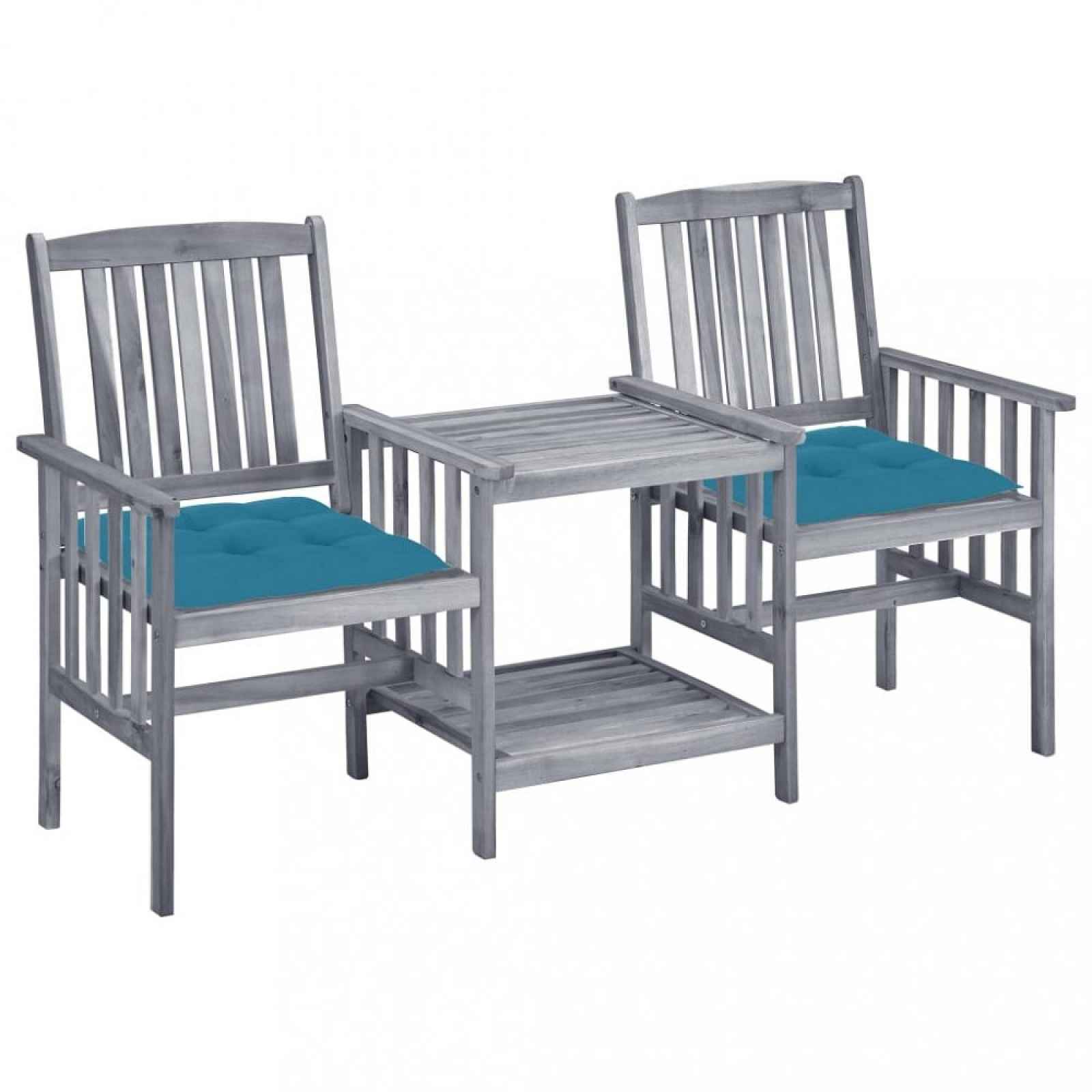 Zahradní židle se stolkem akácie / látka Světle modrá