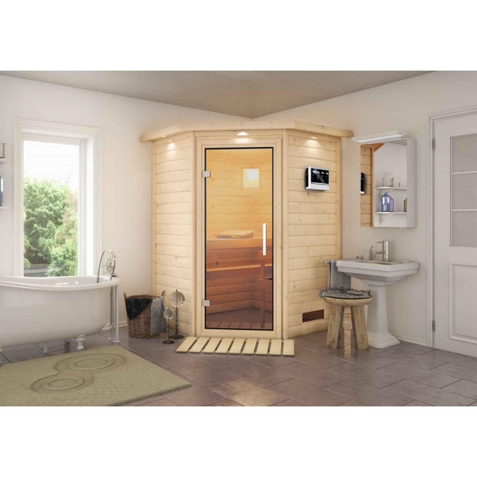 Malá interiérová finská sauna 146 x 146 cm