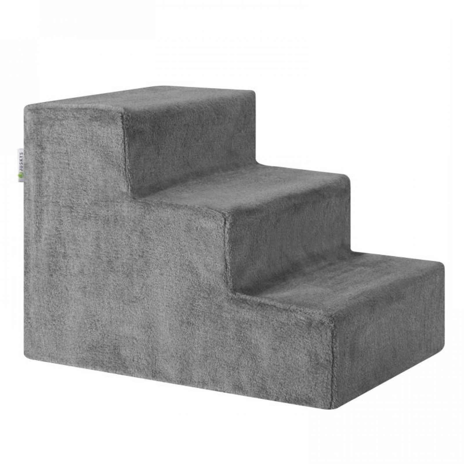 Šedé schůdky pro psy a kočky, 3 stupně, měkký plyš