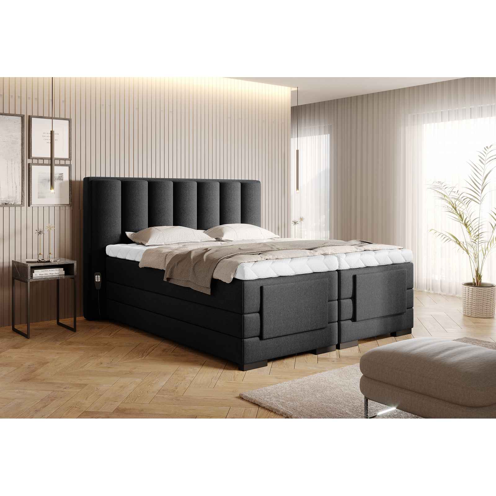 Box spring postel Eva 180x200, černá Flores, elektrické polohování HELCEL