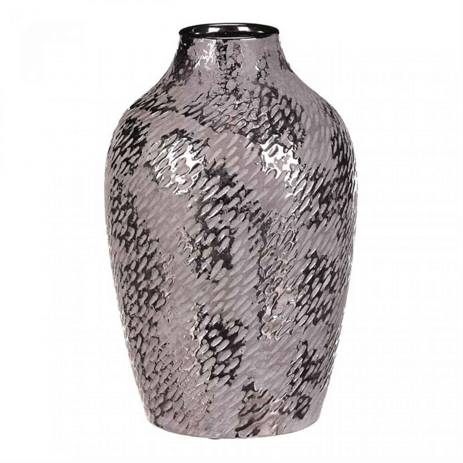 Keramická váza - tvar antické nádoby v. 26 cm, stříbrná