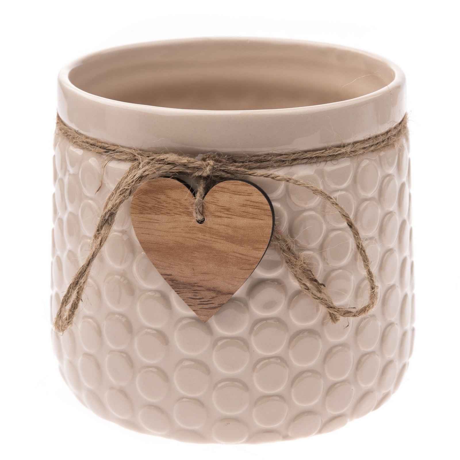 Keramický obal na květináč Heart, béžová,