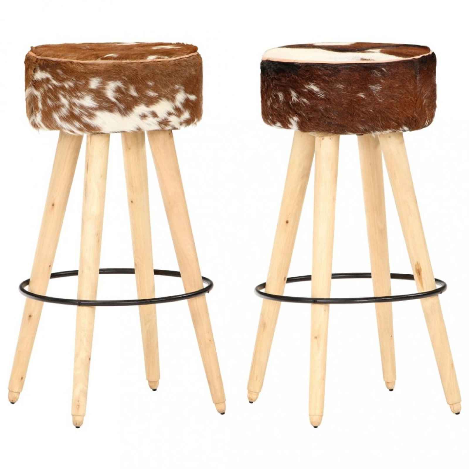 Barové židle 2 ks dřevo / pravá kůže
