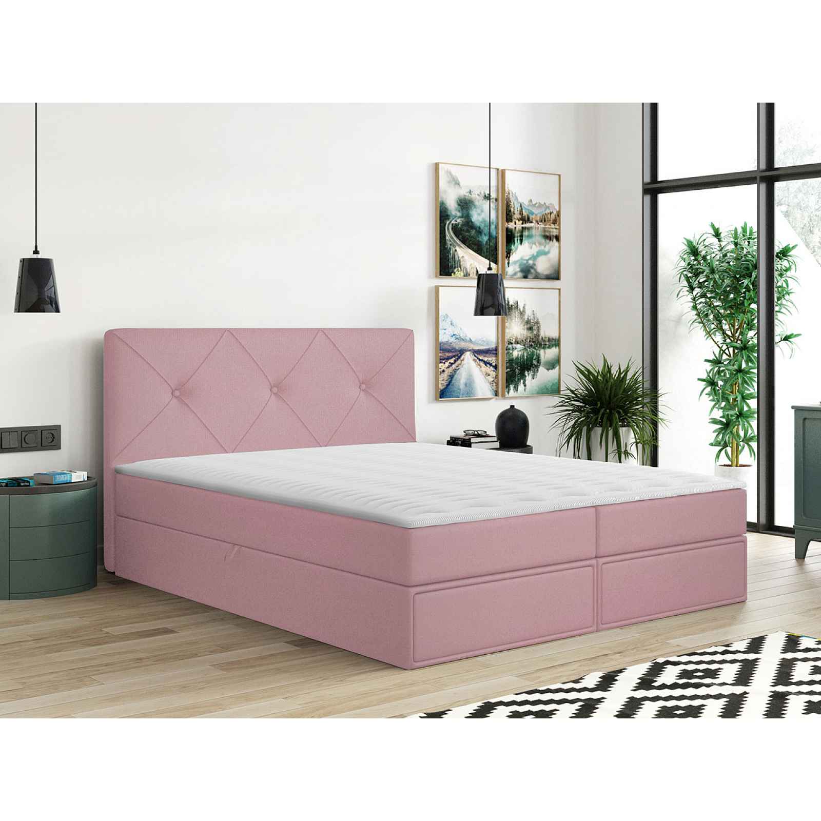 Moderní box spring postel Milena 180x200, růžová Manila HELCEL