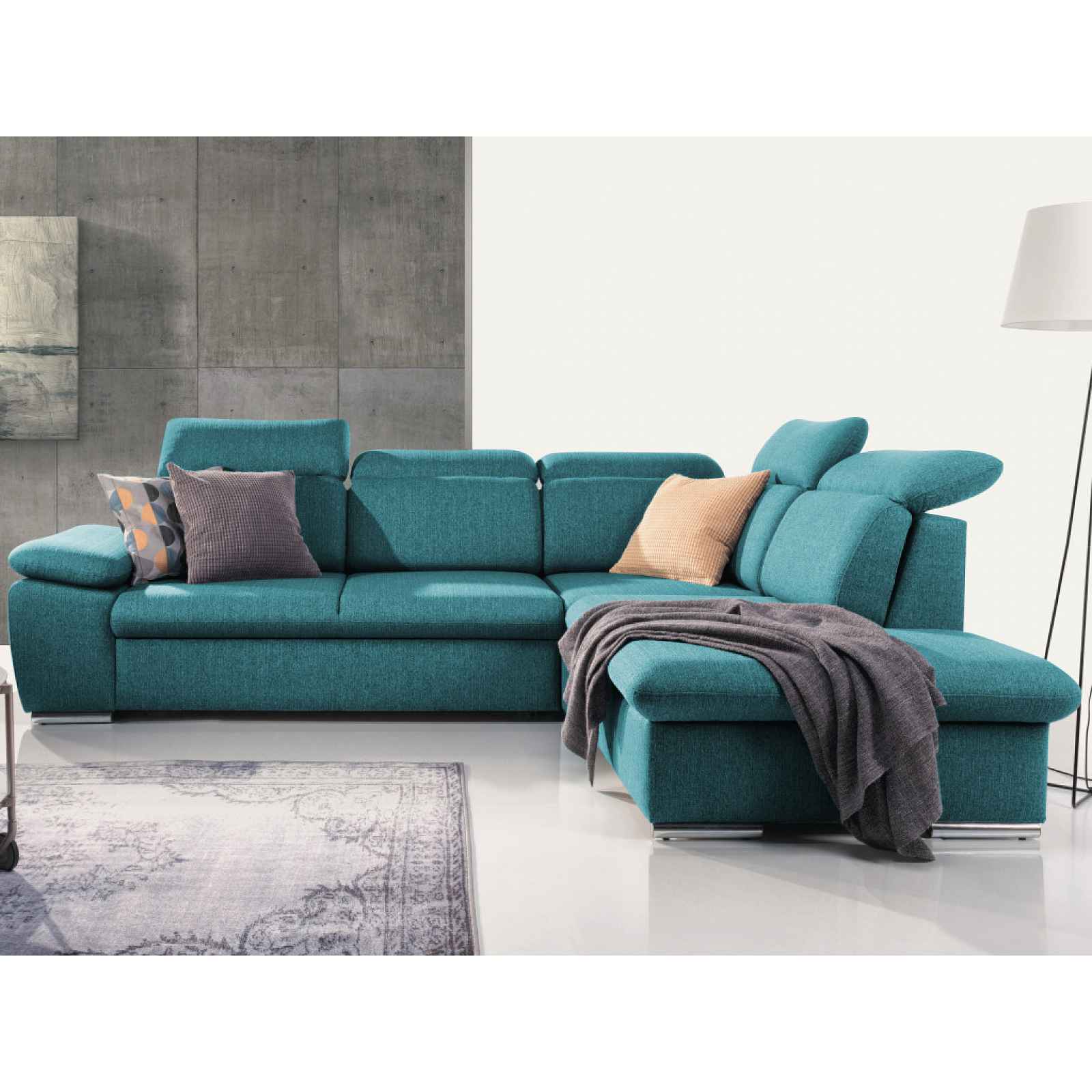 Rohová sedačka Aldon, petrolejová strukturovaná látka, pravý roh