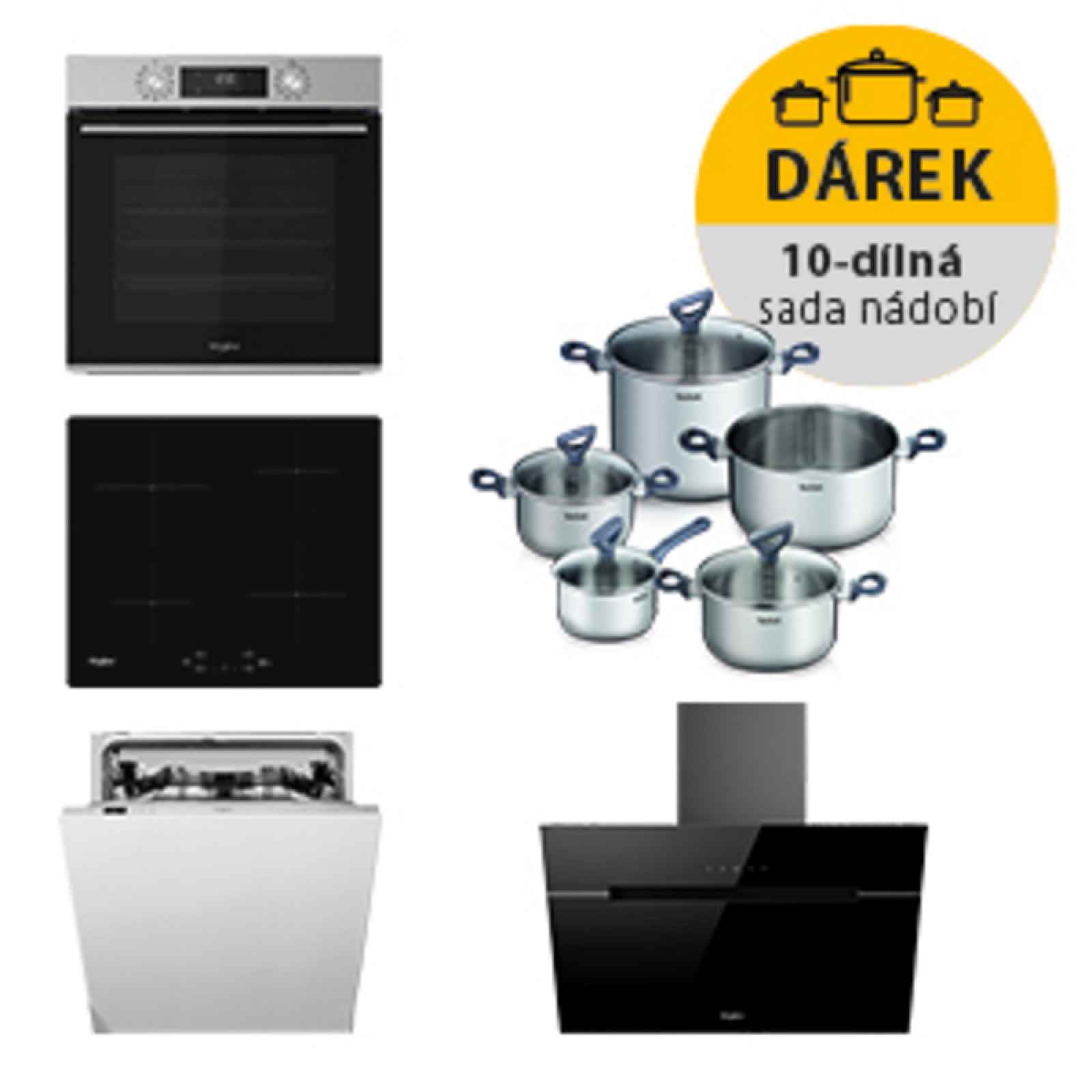 Akční set spotřebičů Whirlpool trouba AKP745IX + indukční deska WSQ7360NE + komínový odsavač par WHVP62FLTSK + vestavná myčka nádobí WIC3C26F