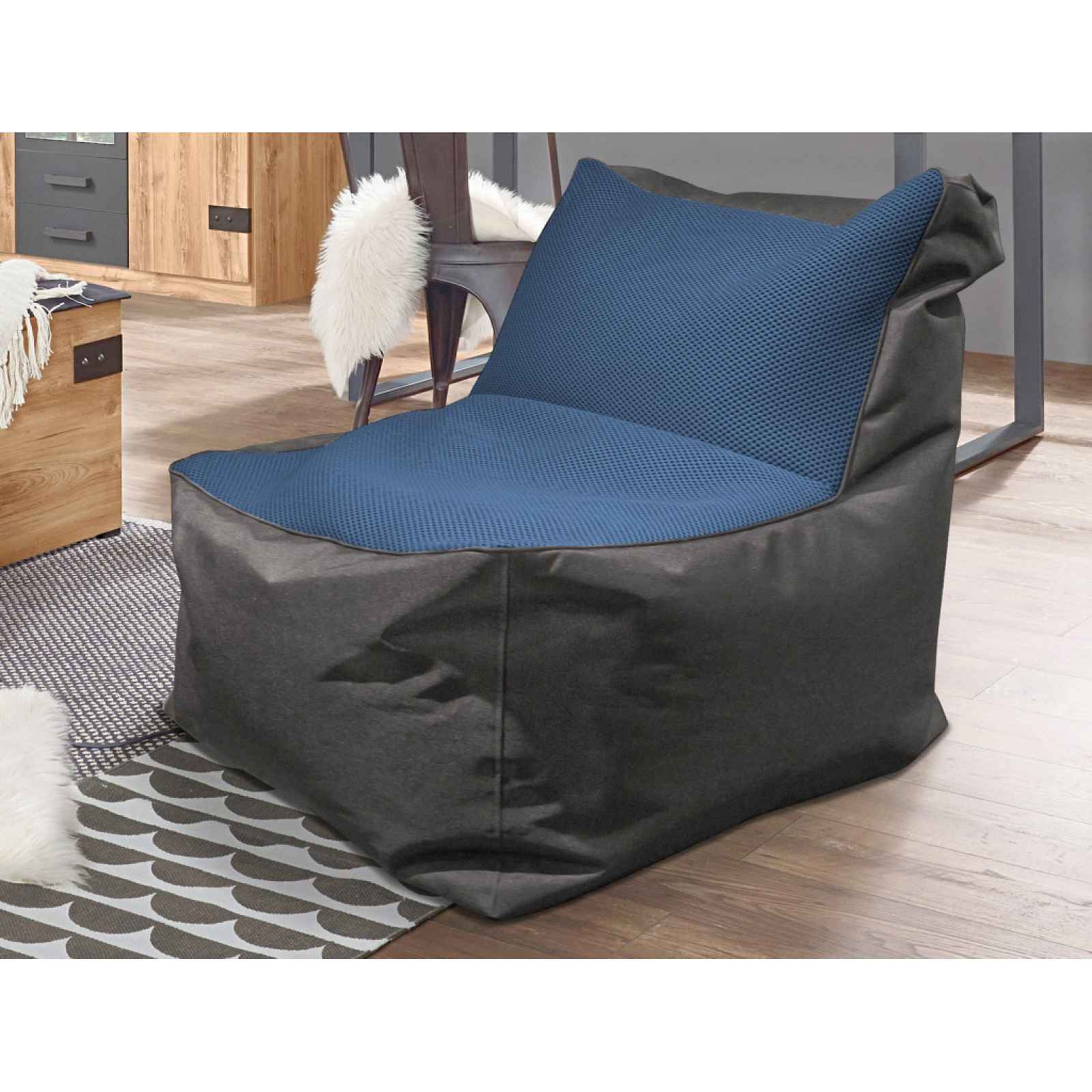 Sedací pytel Carole, černá látka/modrá tkanina
