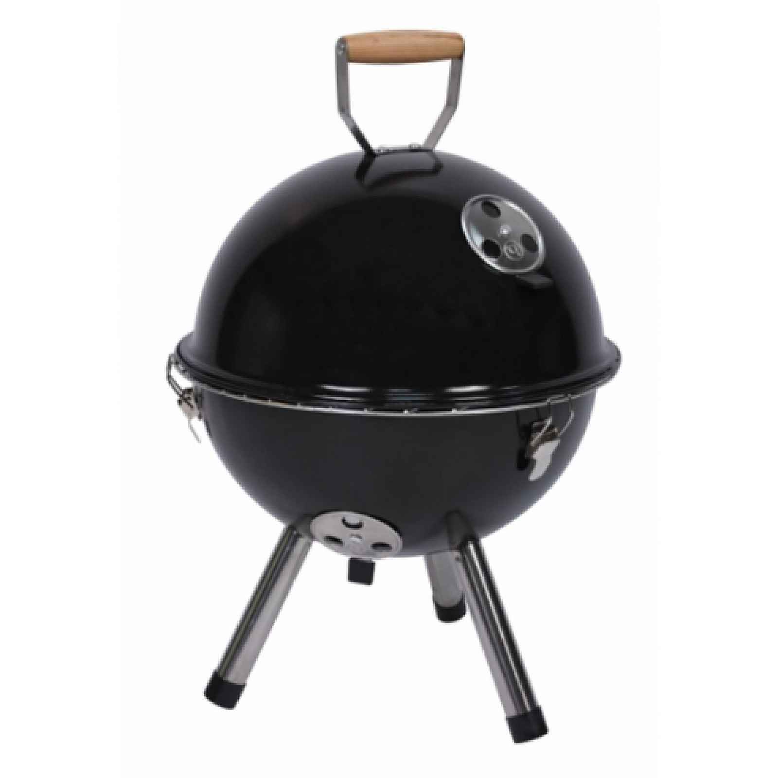 Mini gril na dřevěné uhlí s kotlíkem, černý kulatý, přenosný