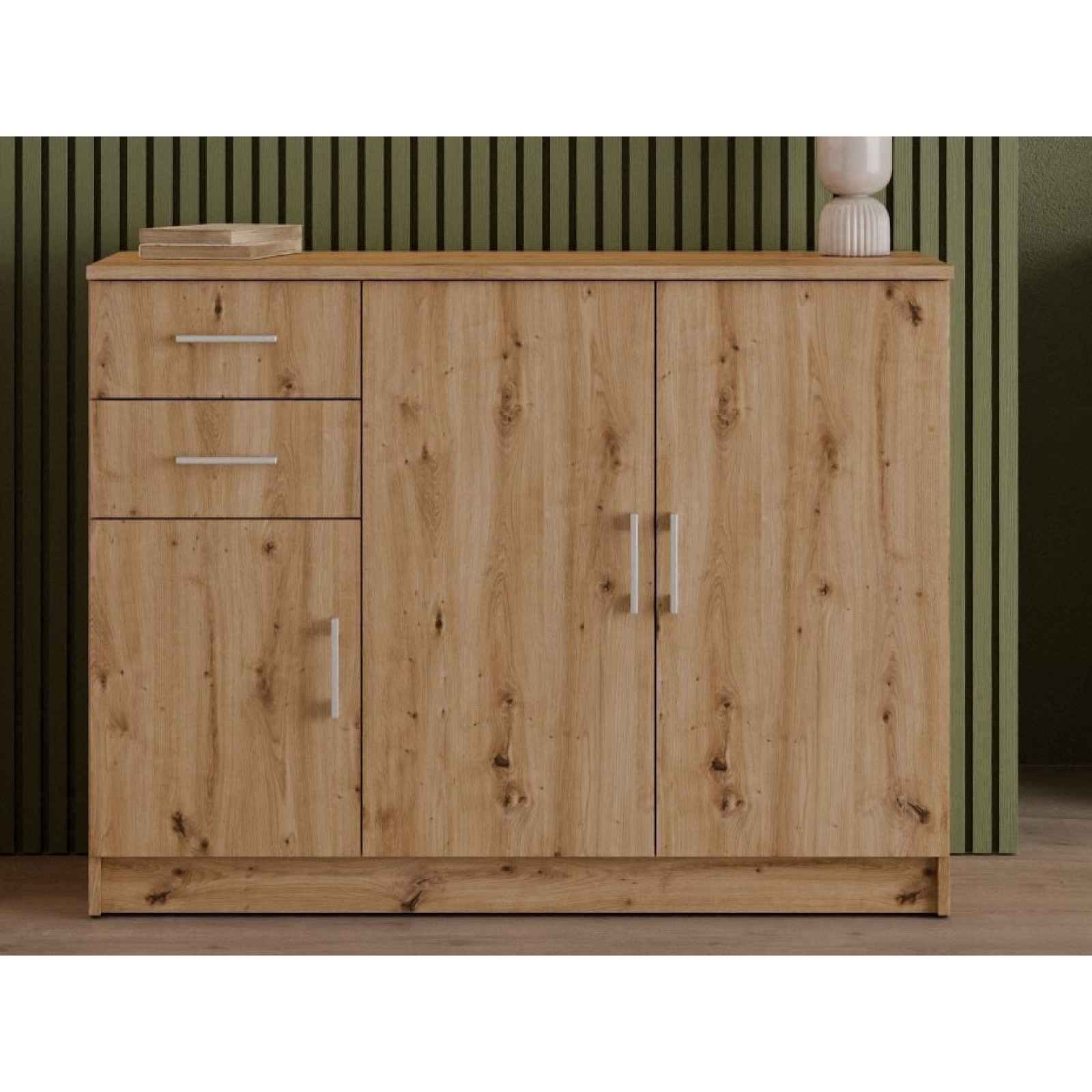 Komoda 3-dveřová Universal, 118 cm, dub artisan