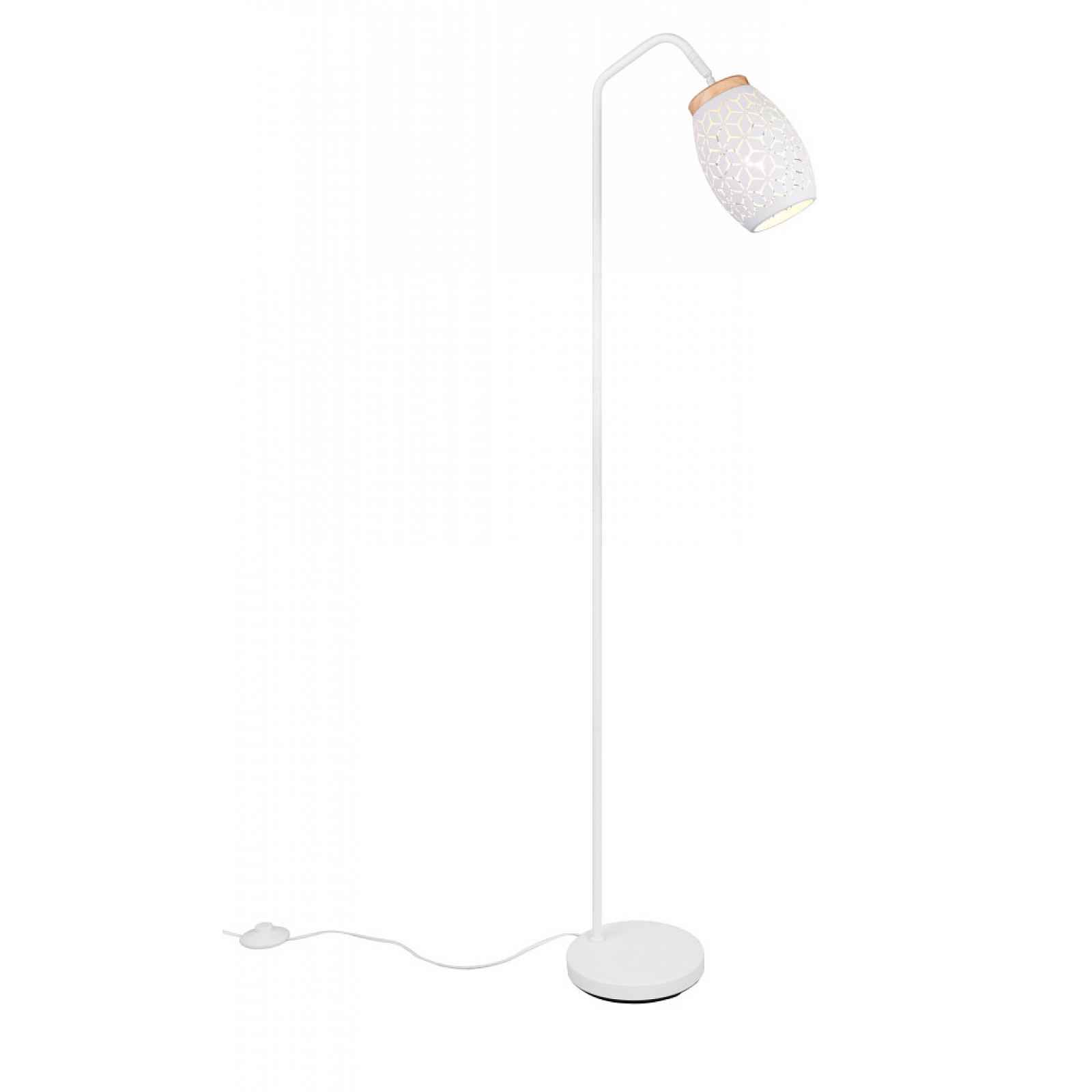 Stojací lampa Bidar, bílý kov/dřevo