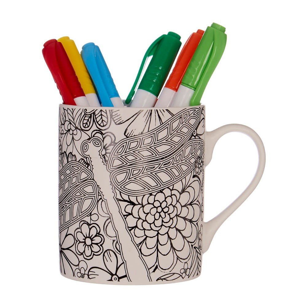 Set 6 fixů a popisovatelného hrníčku Premier Housewares Dragonfly,