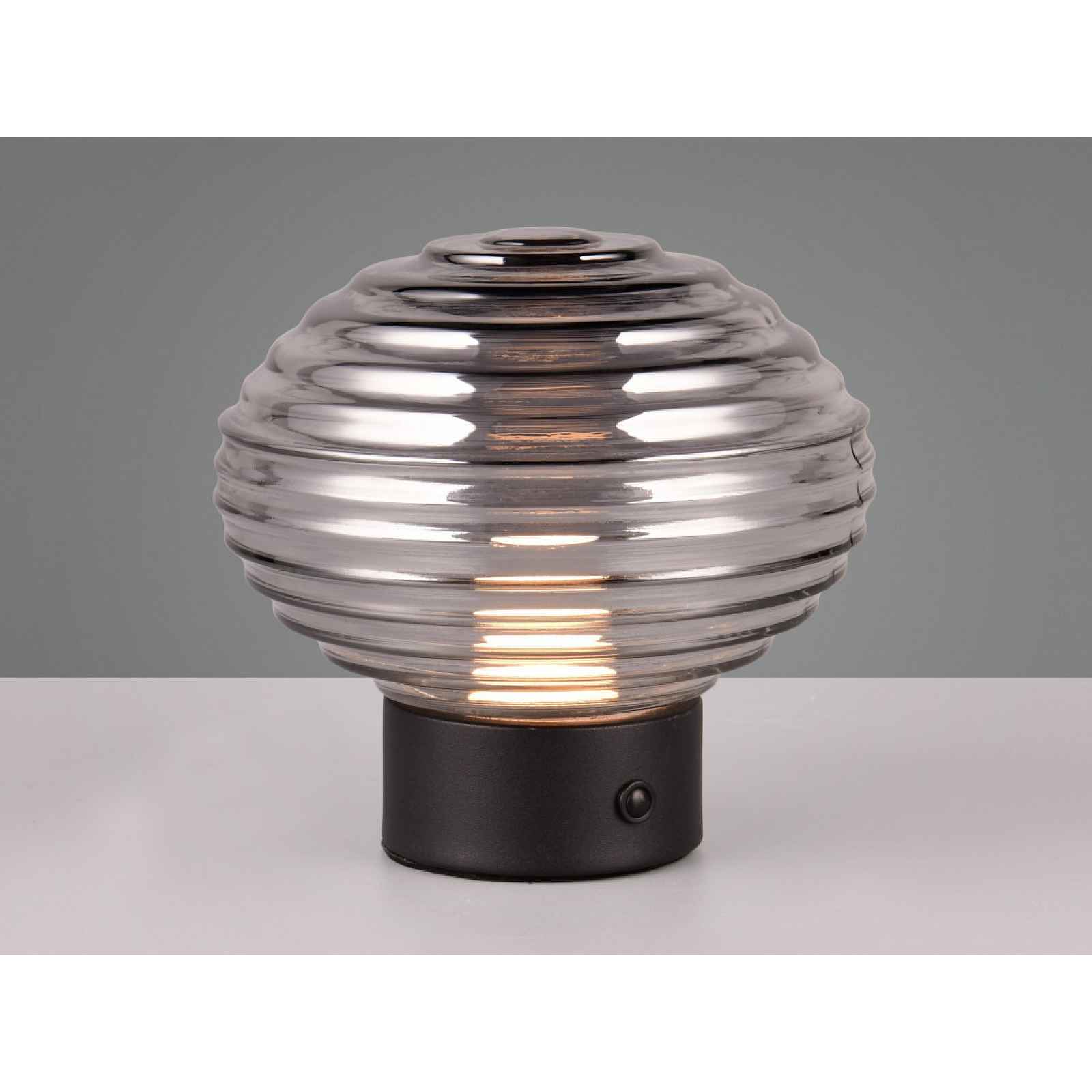 LED stolní lampa nabíjecí Earl 14 cm, kouřové sklo