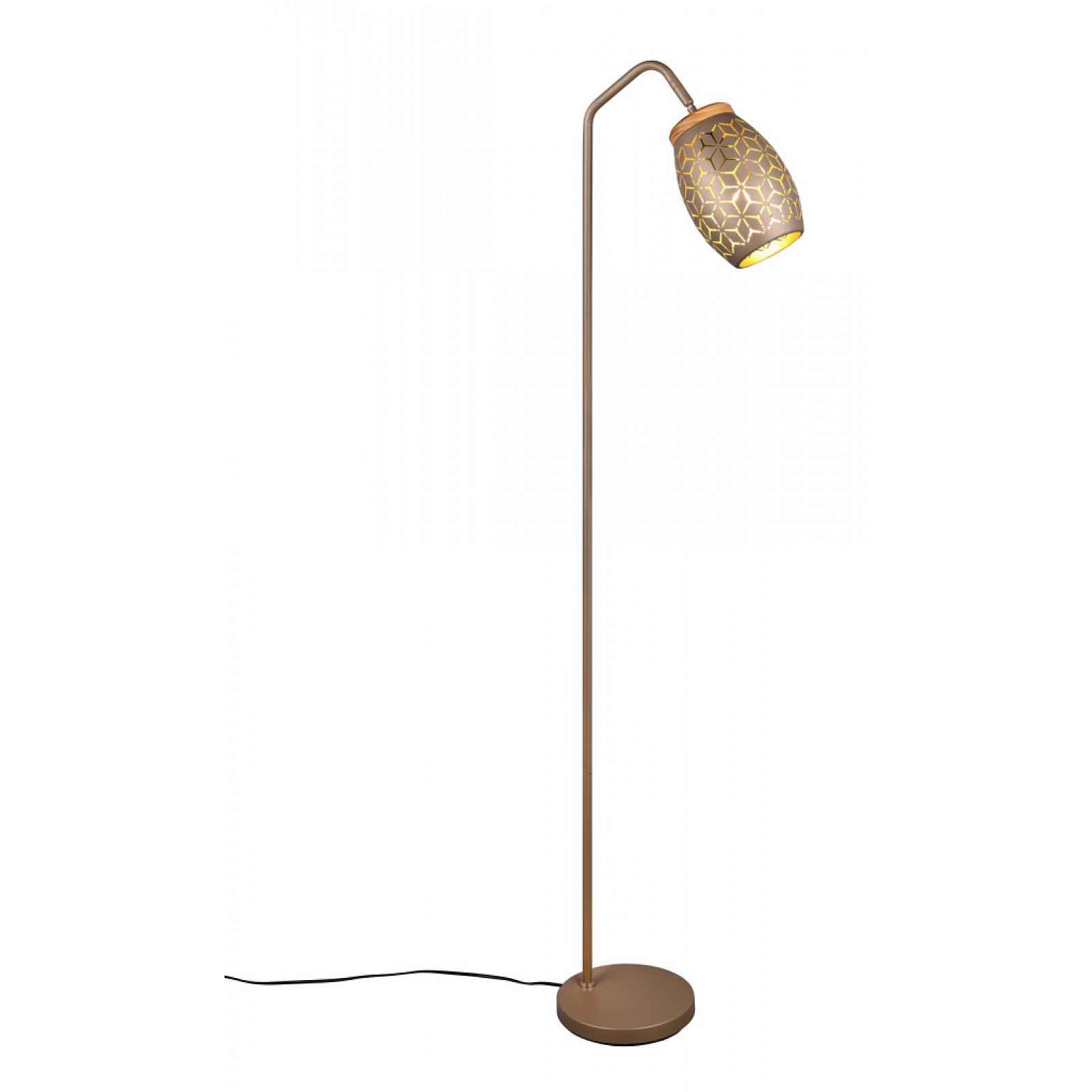 Stojací lampa Bidar, měděný kov/dřevo