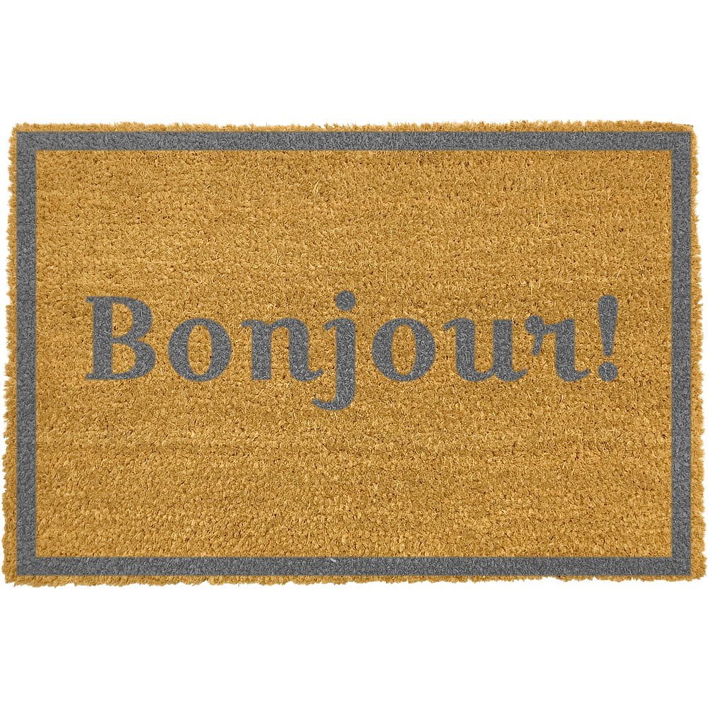 Rohožka z přírodního kokosového vlákna Artsy Doormats Bonjour Grey, 40 x 60 cm