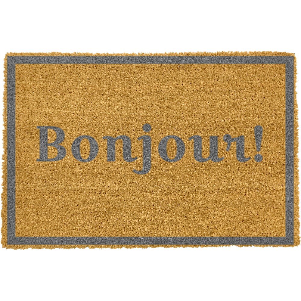 Rohožka z přírodního kokosového vlákna Artsy Doormats Bonjour Grey, 40 x 60 cm