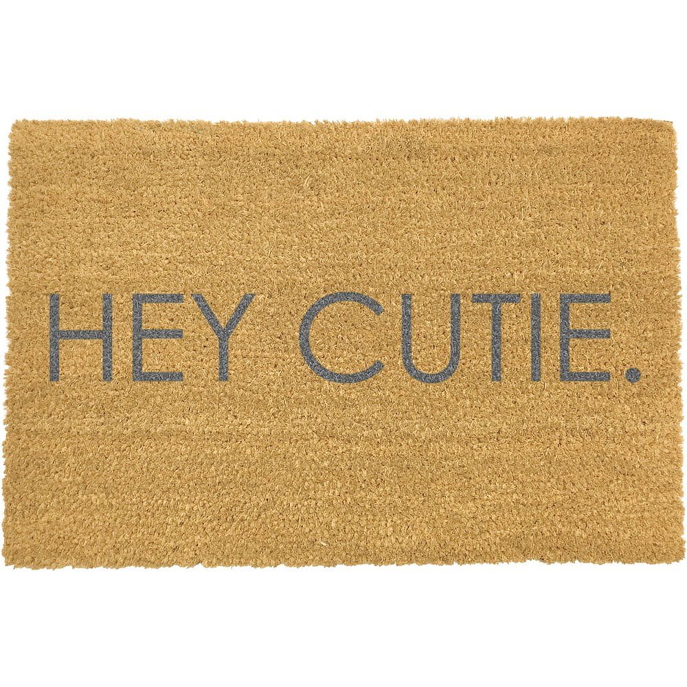 Šedá rohožka z přírodního kokosového vlákna Artsy Doormats Hey Cutie, 40 x 60 cm