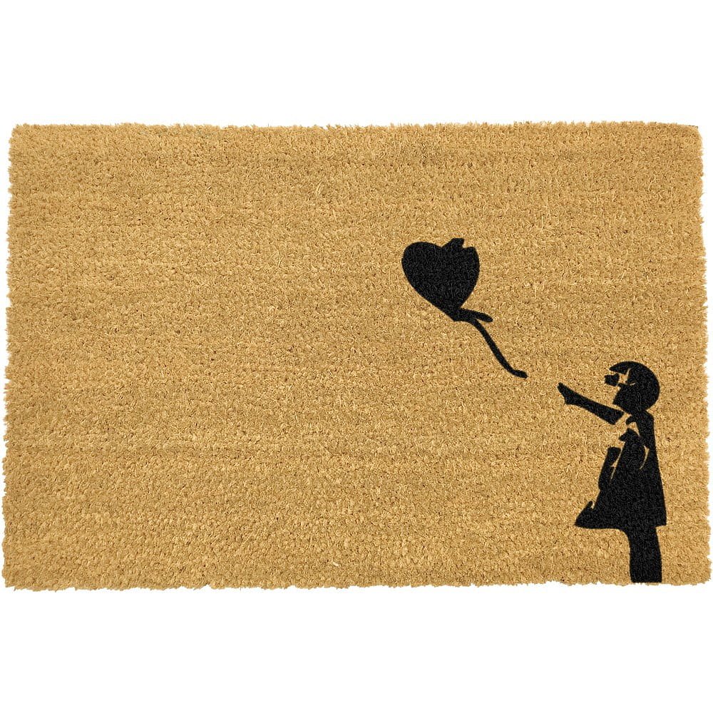 Rohožka z přírodního kokosového vlákna Artsy Doormats Girl with a Balloon Graffiti, 40 x 60 cm